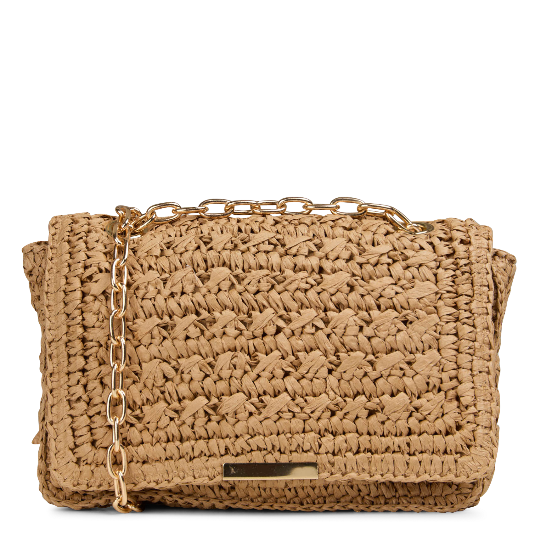 Sac bandoulière à rabat en paille LA FEE MARABOUTEE Beige