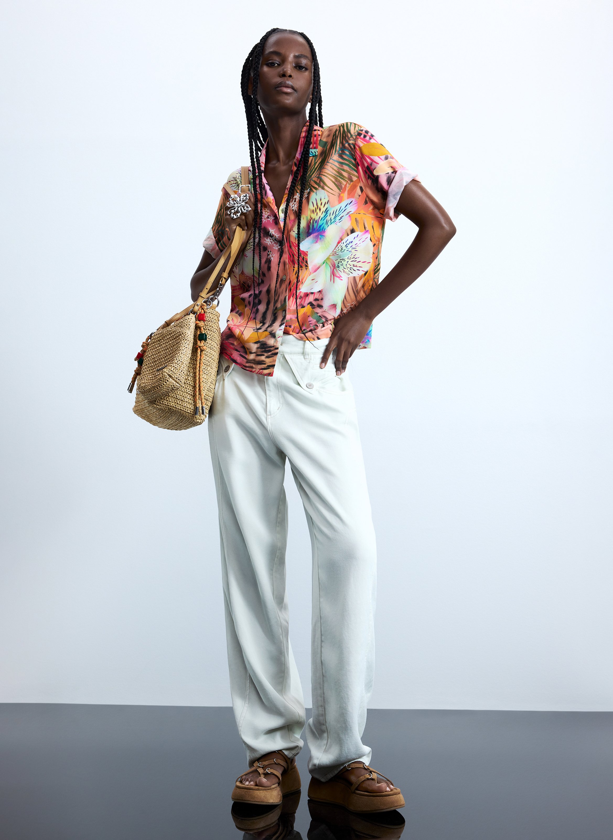 Chemise droite col cubain DESIGUAL Rouge