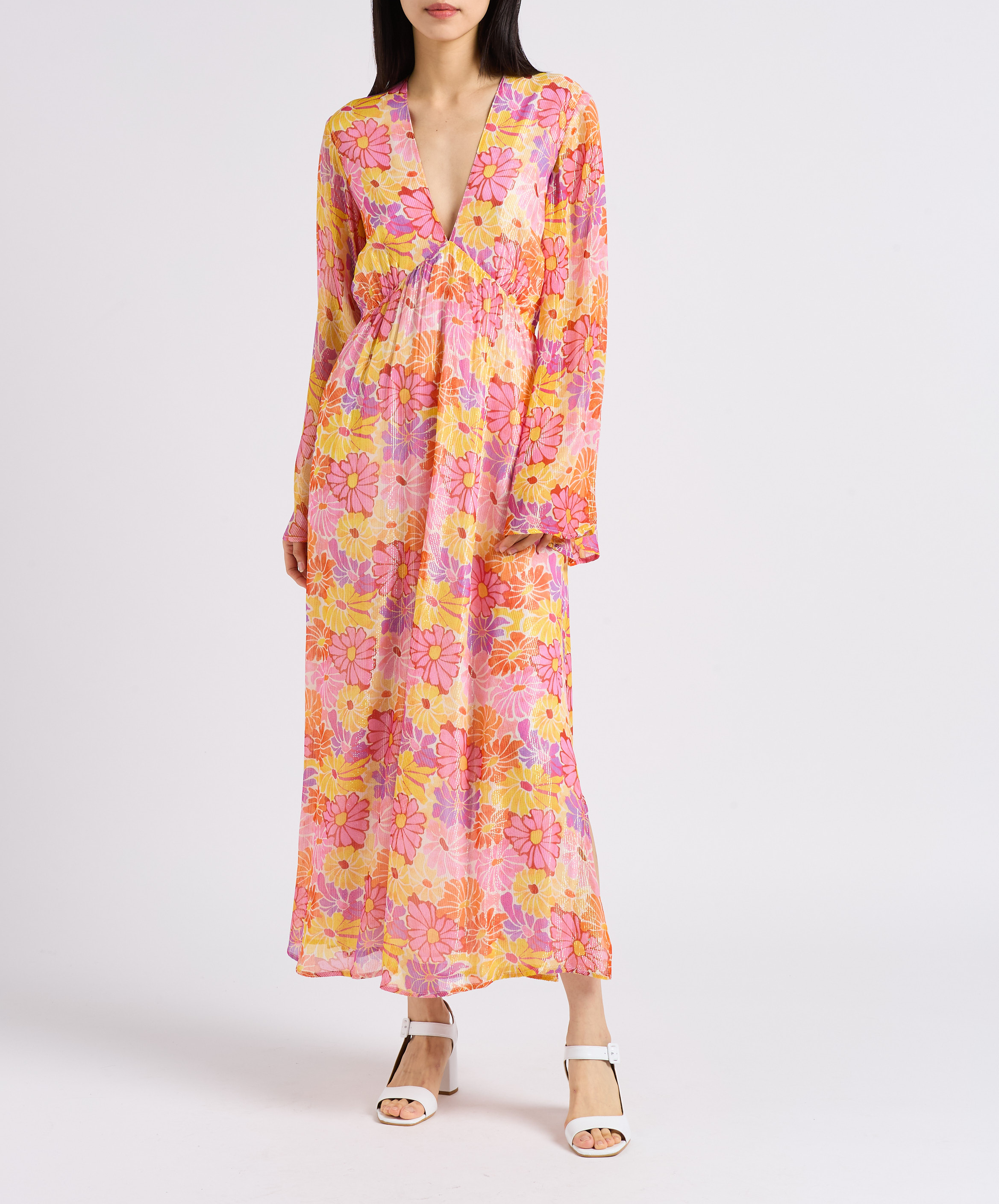 Long metallic thread printed dress SUNDRESS Multicolored