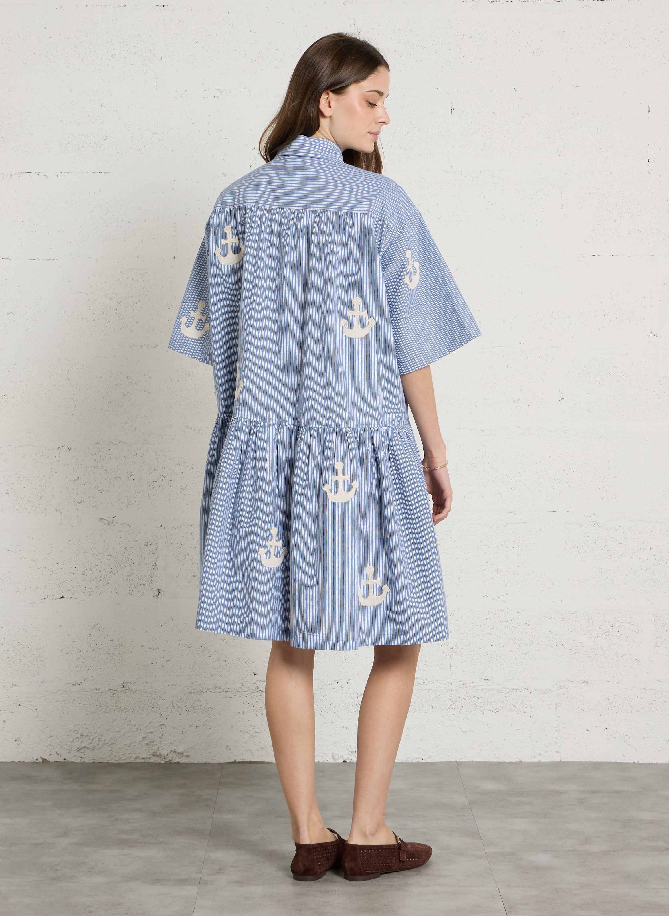 Flared short dress in organic cotton STELLA NOVA Blue