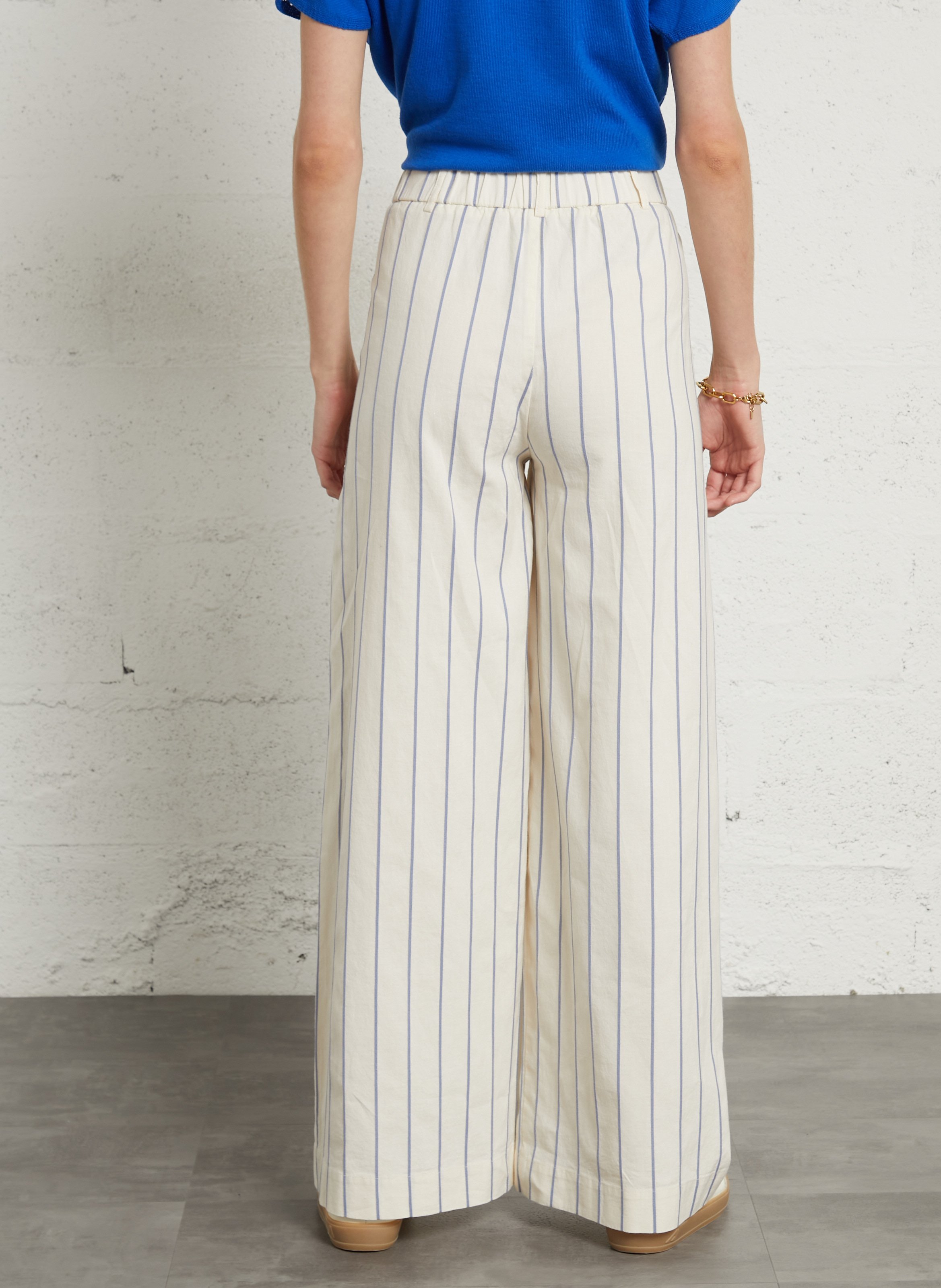 Pantalon droit taille haute rayée TINSELS Beige