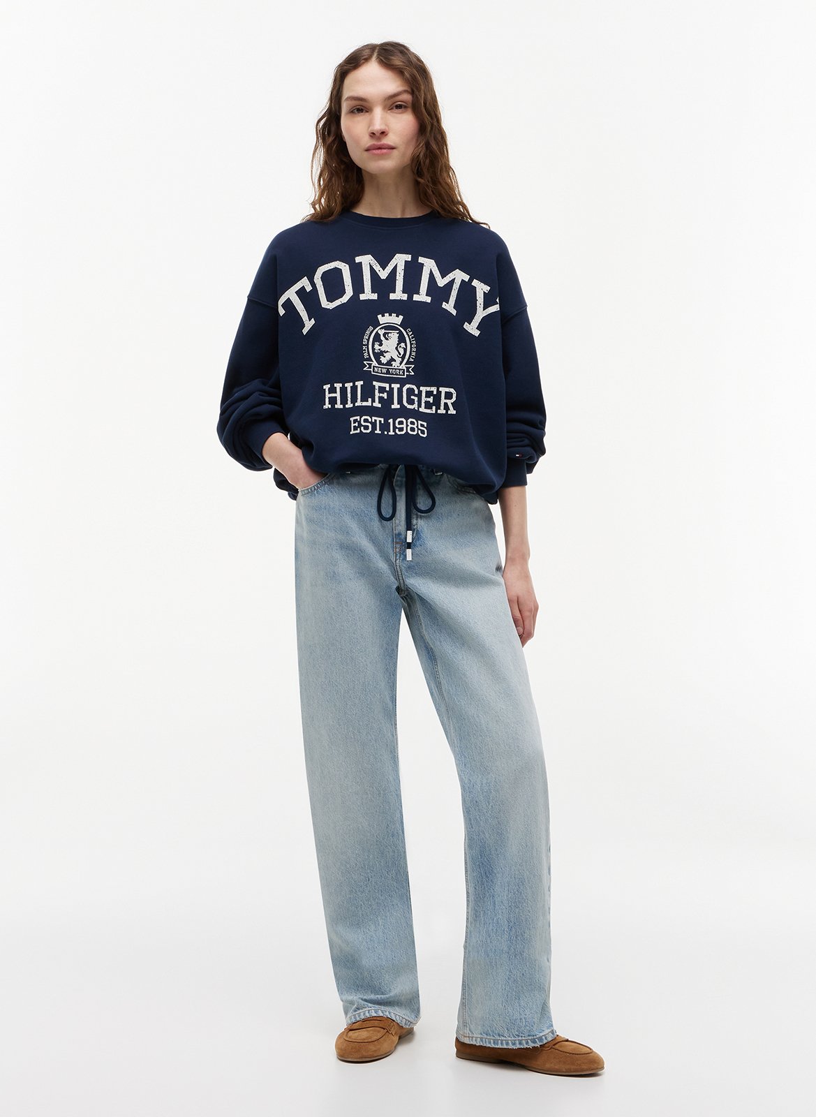 Weiter Rundhalsausschnitt mit großem bedrucktem Sweatshirt TOMMY HILFIGER Blau
