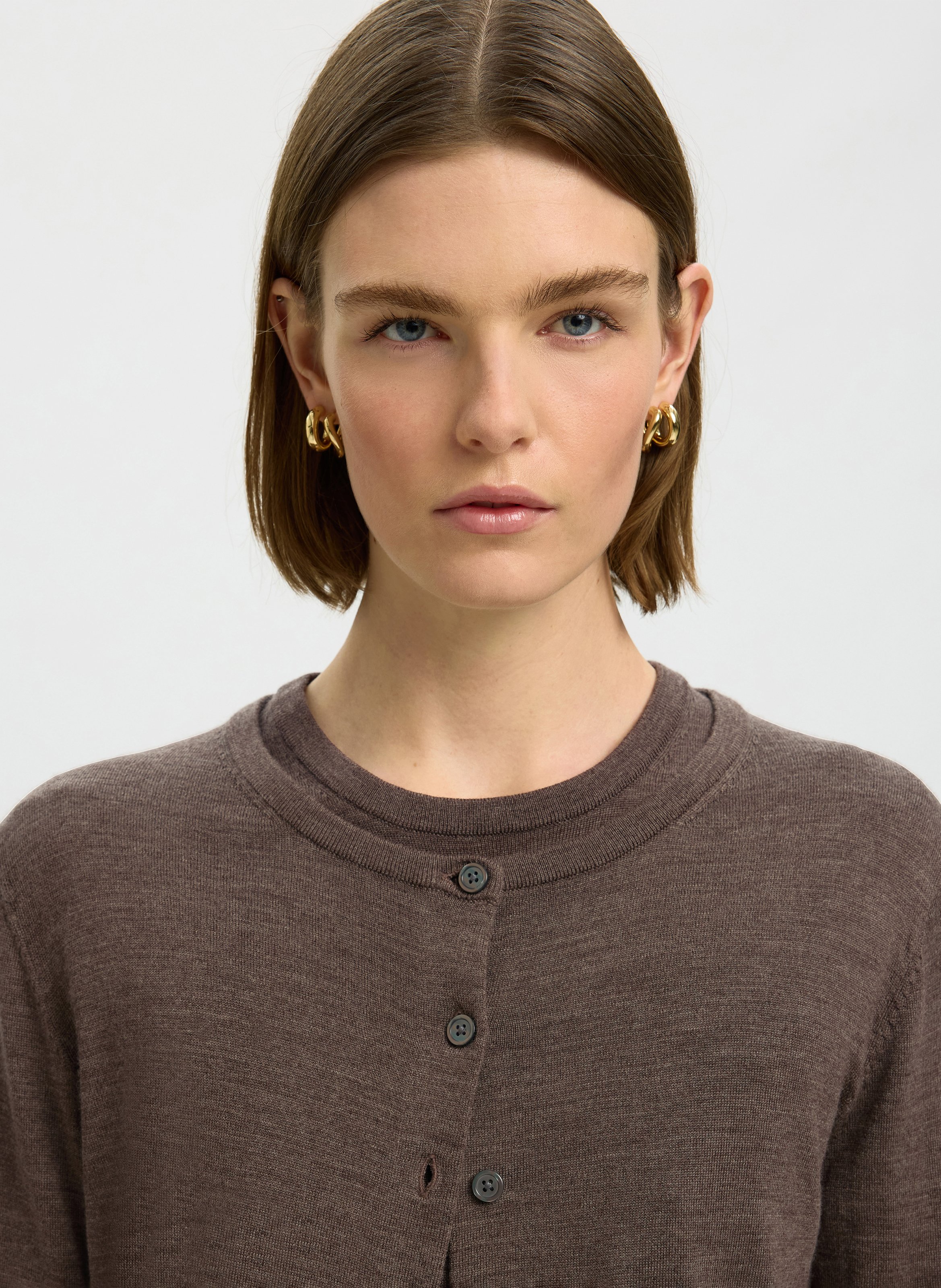 Cardigan droit boutonné chiné SELECTED Marron