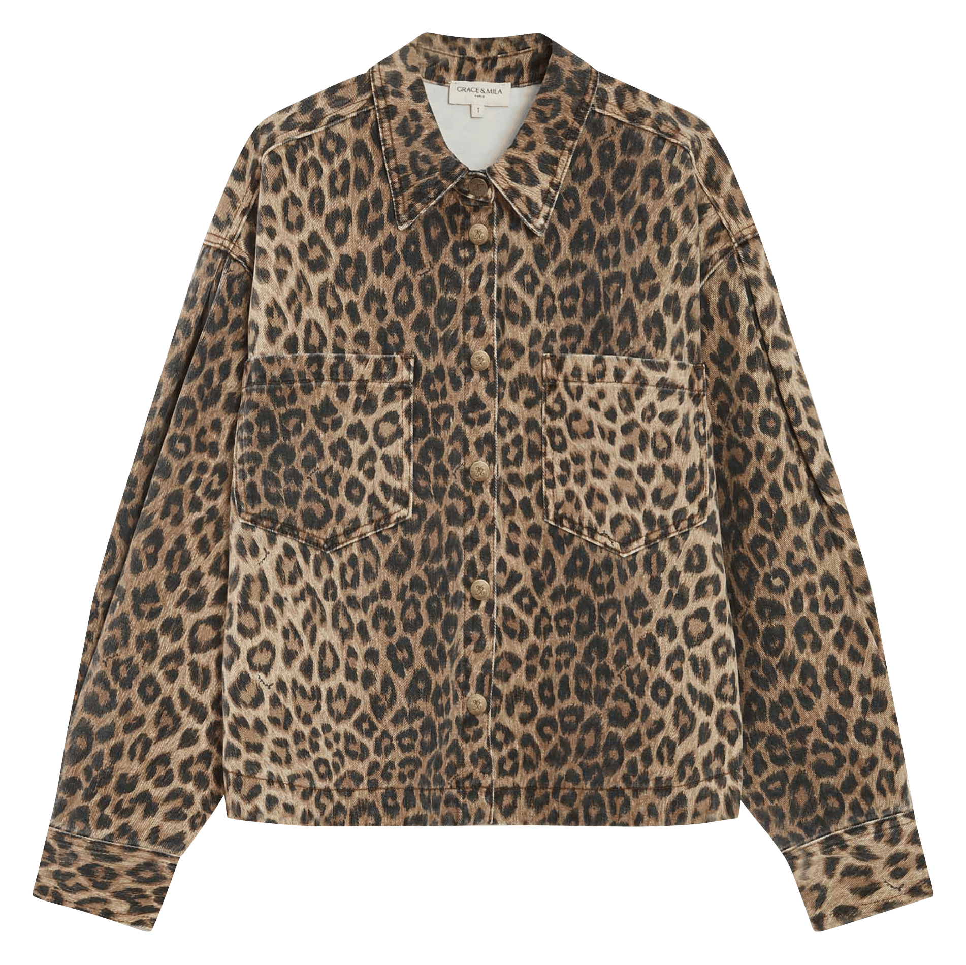 Oversized printed cotton shirt with classic collar GRACE ET MILA Brown