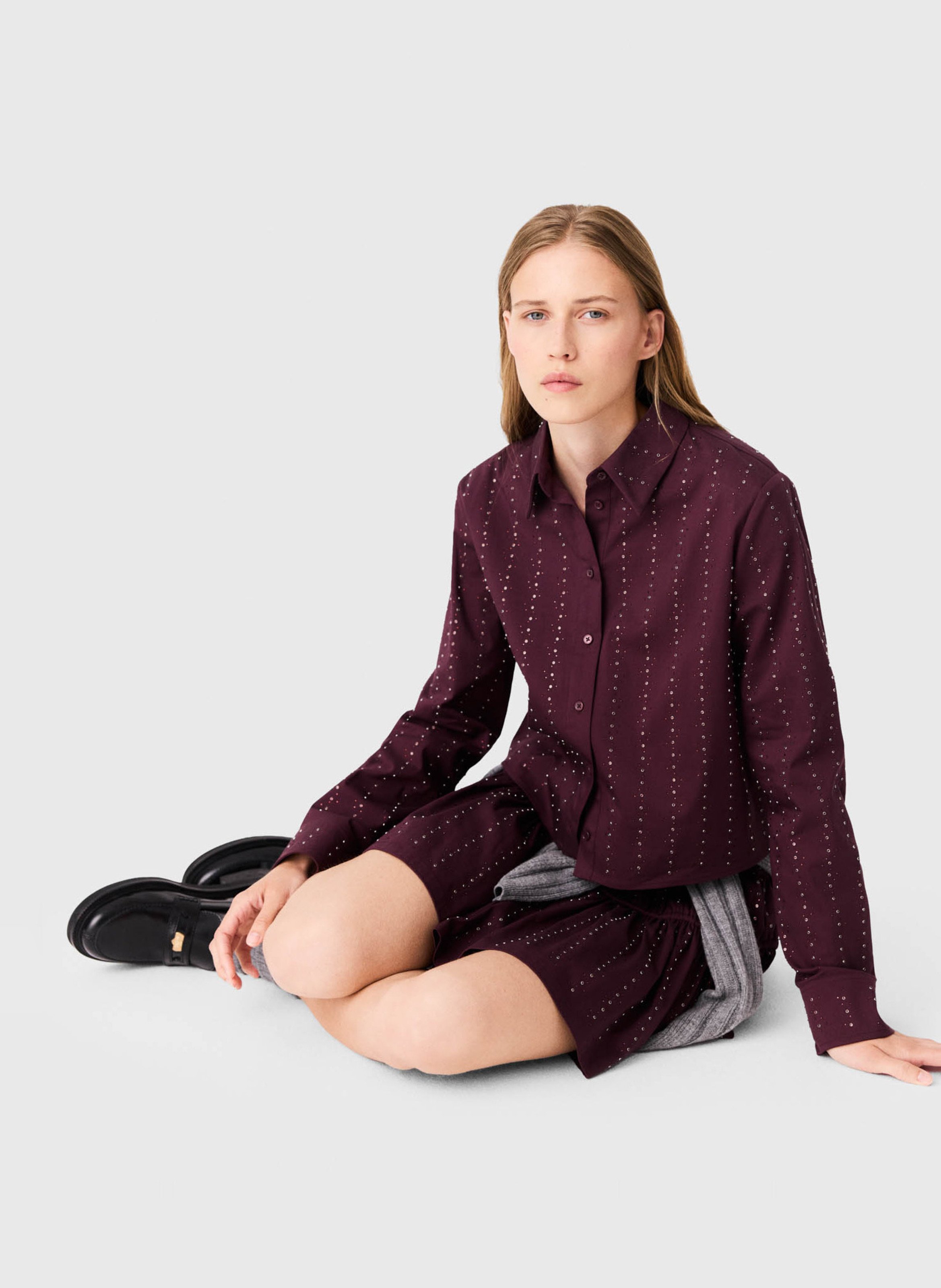 Straight-cut cotton-blend shirt with classic collar MAJE Red