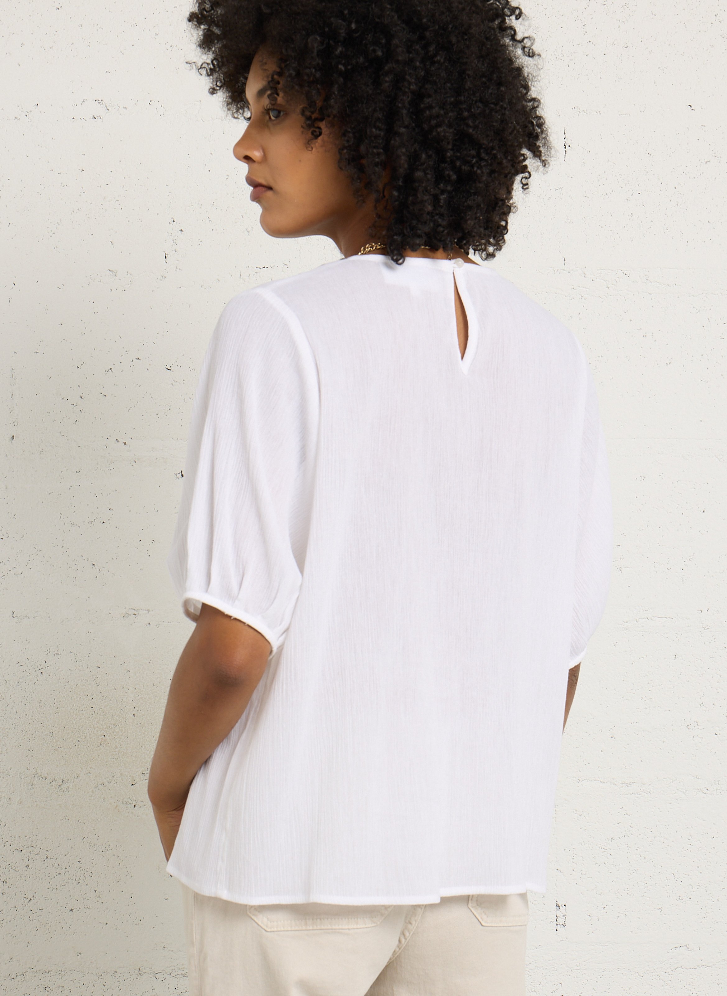Blouse oversize col rond brodé SUD EXPRESS Blanc
