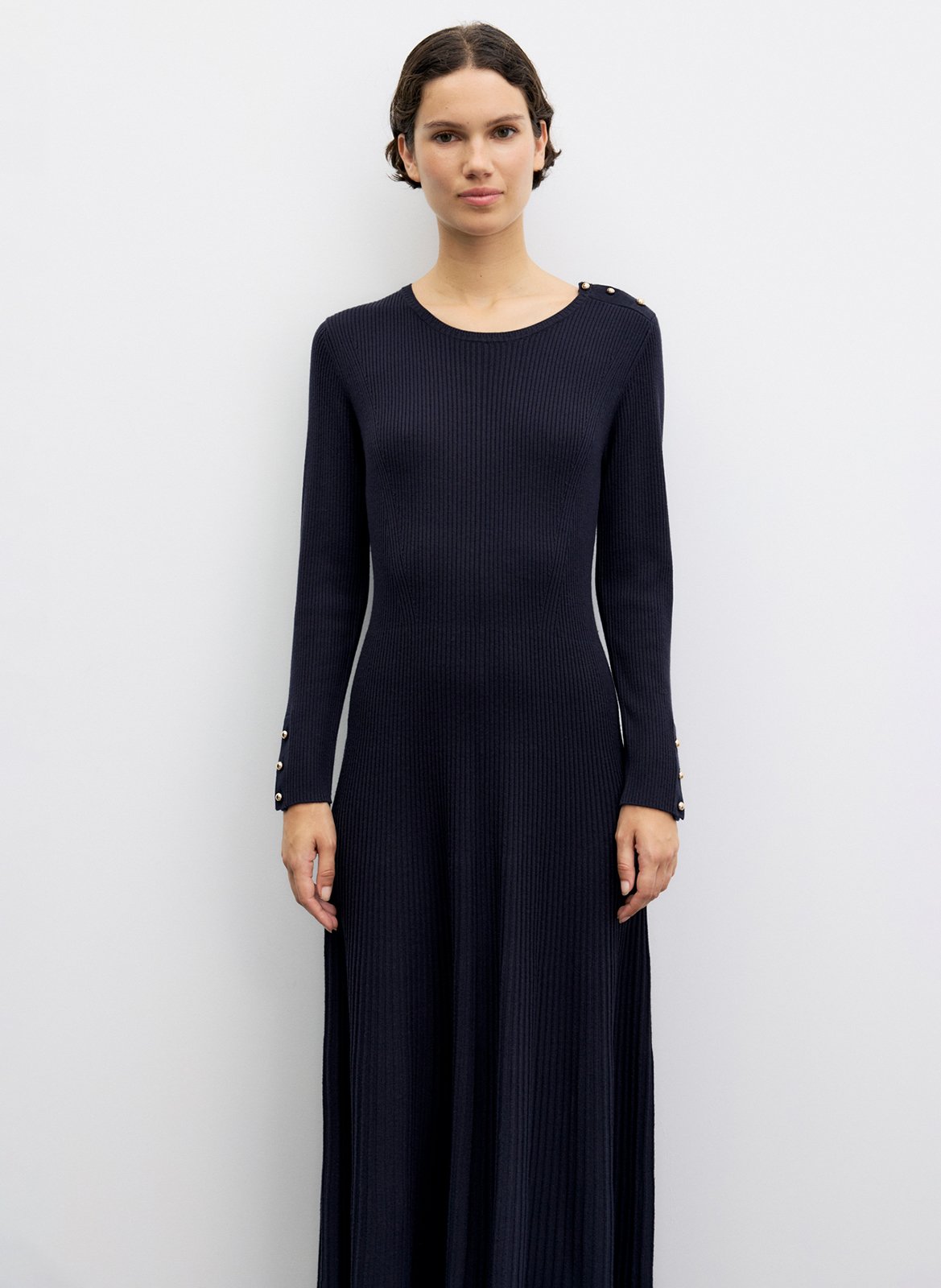 Fitted round neck ribbed wool blend dress GERARD DAREL Blue