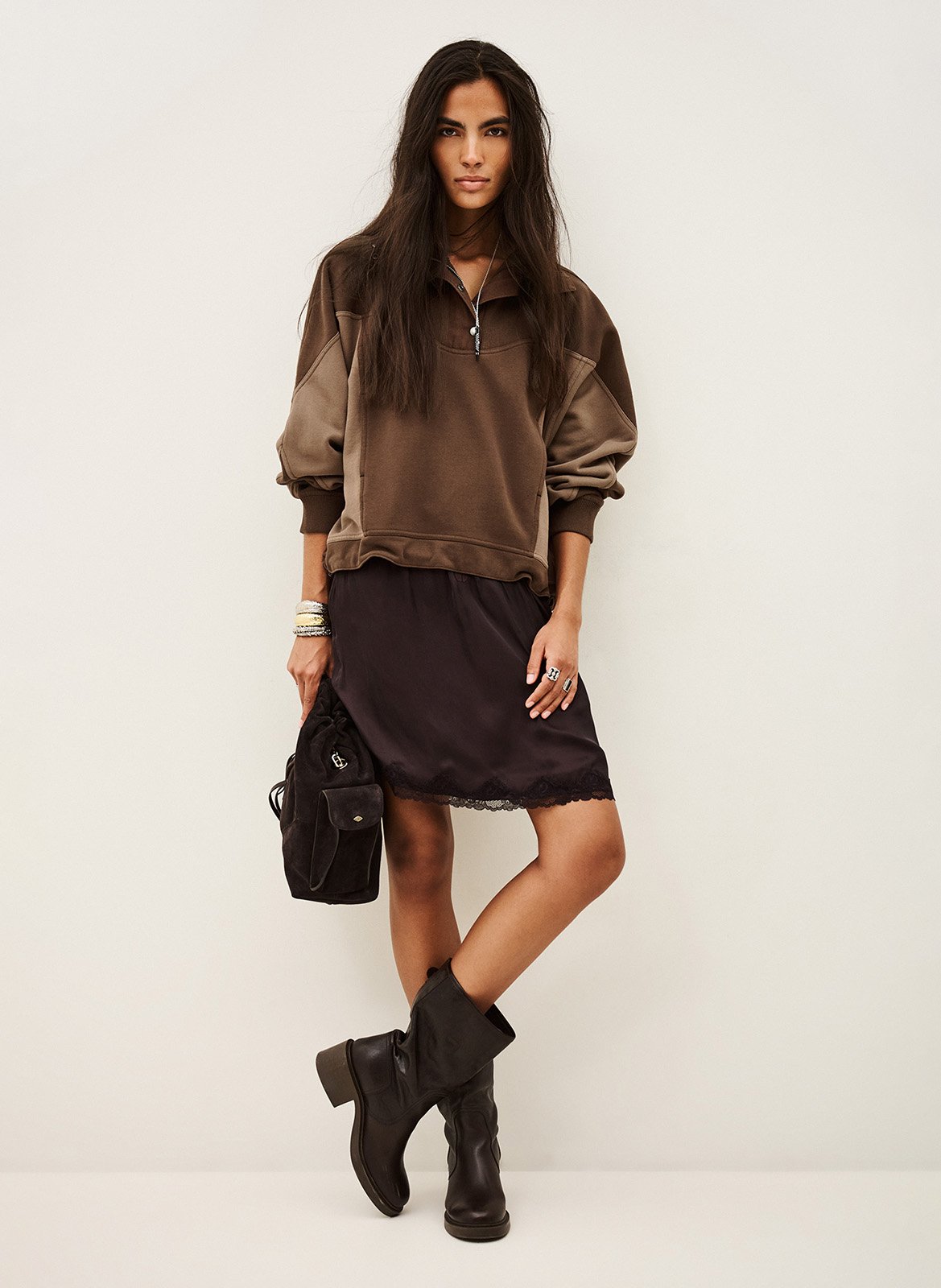 Loose-fit high-neck buttoned sweater BA&SH Brown