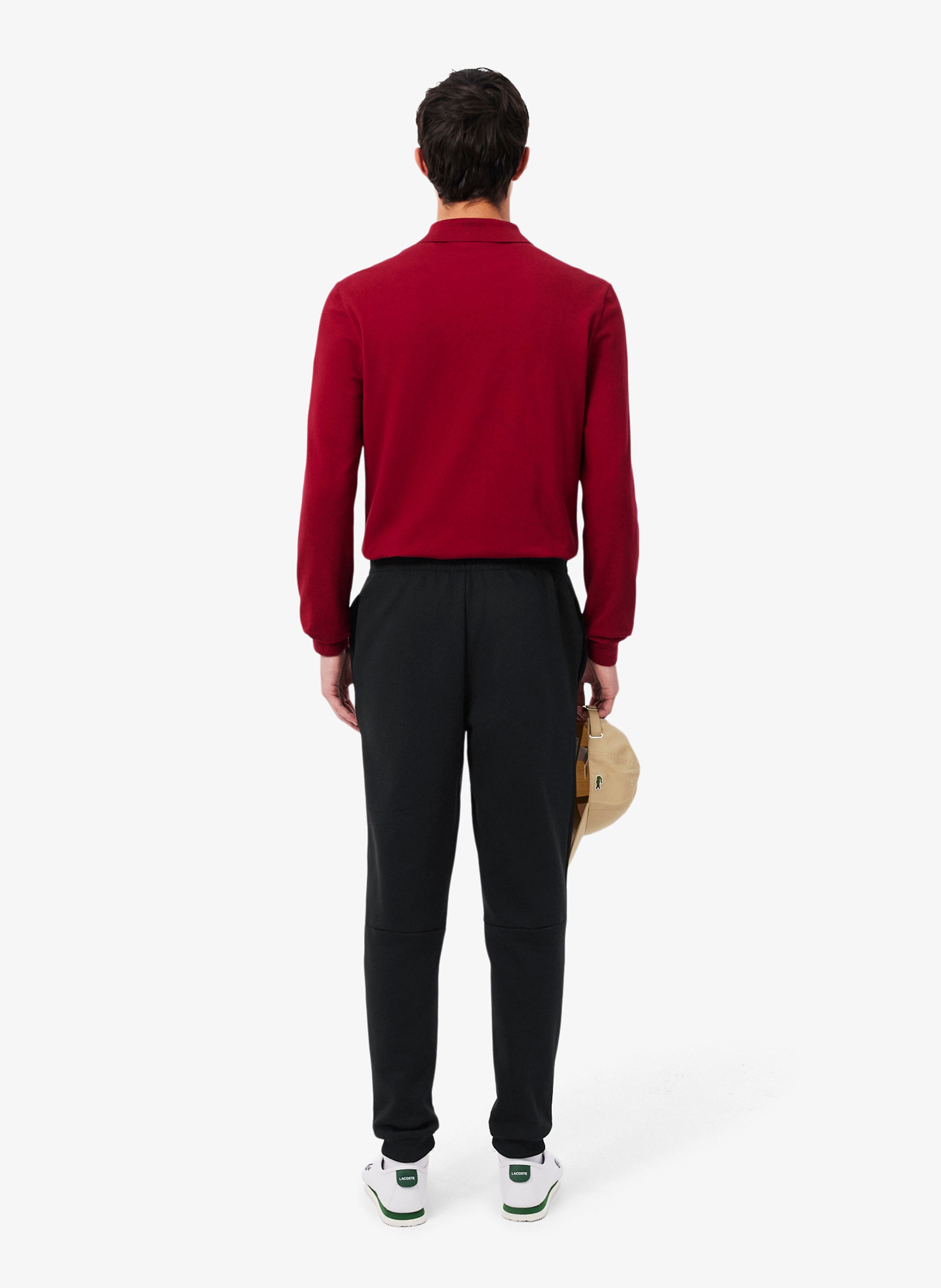 Tapered solid color cotton joggers LACOSTE Black