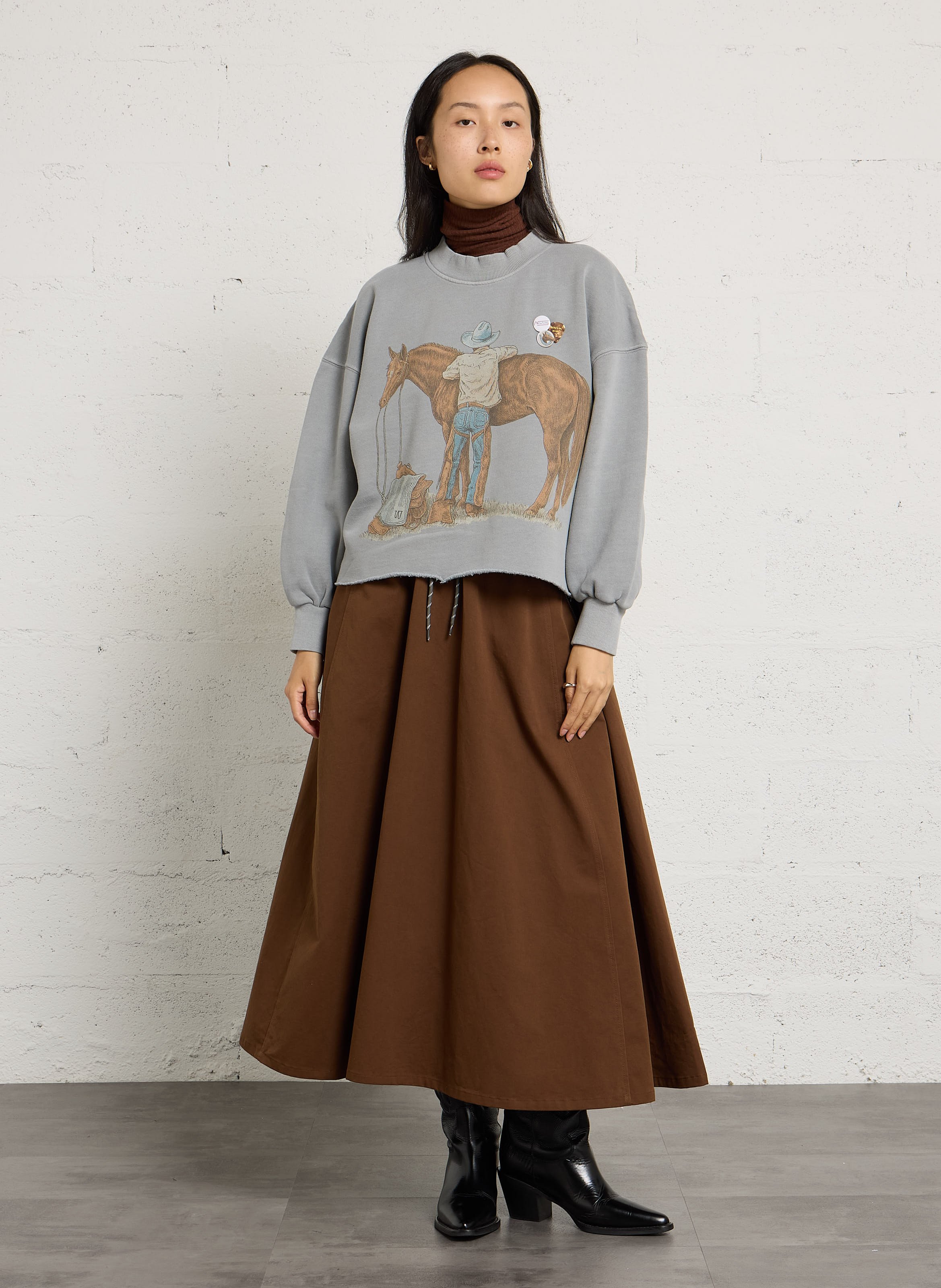 Sweat ample col rond imprimé en coton NEWTONE Gris