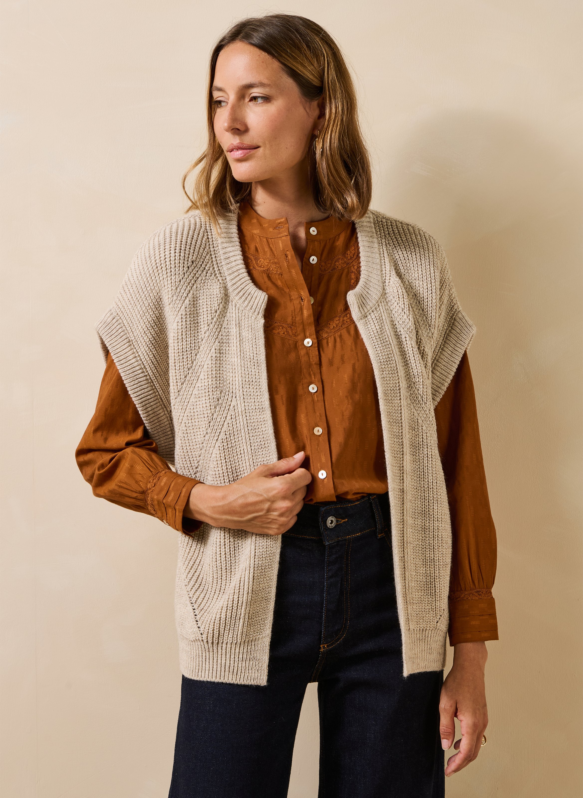 Sleeveless oversized ribbed cardigan LA FEE MARABOUTEE