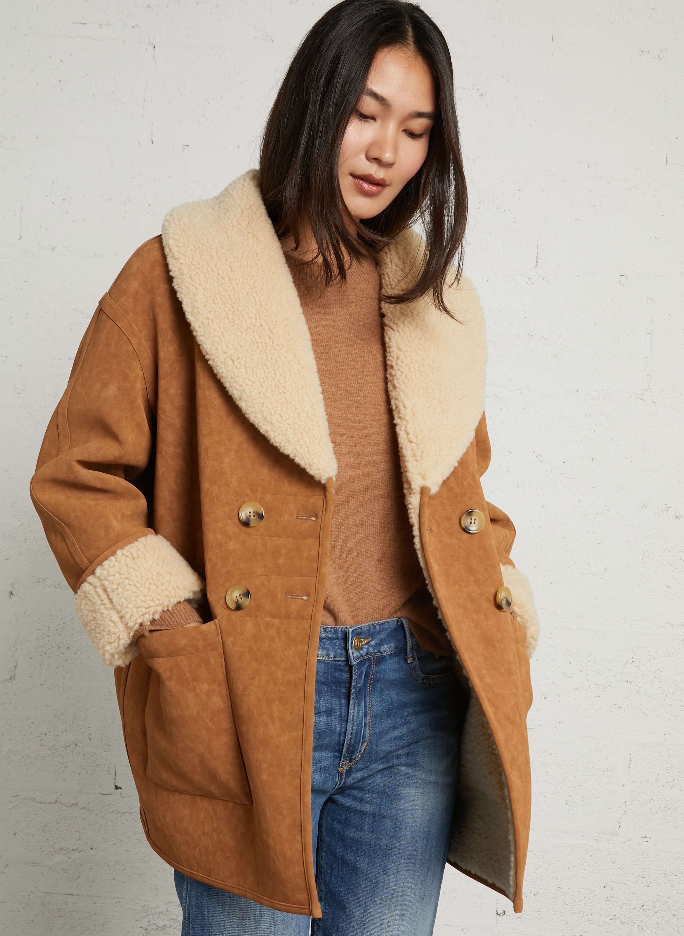 Oversized jasje met sjaalkraag LEON & HARPER Bruin