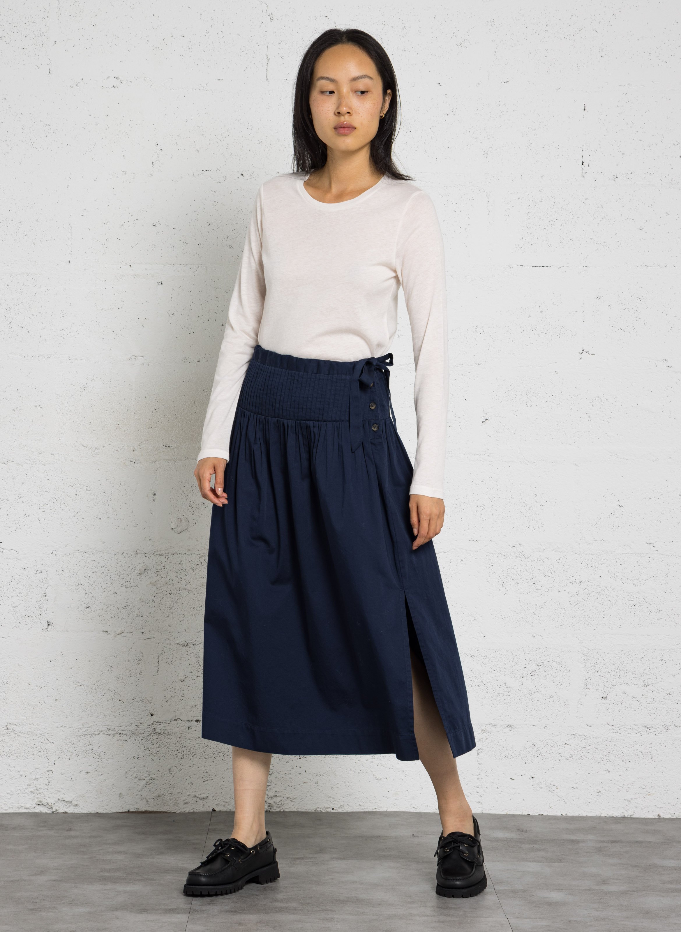 Jupe midi évasée en coton bio DAMSON MADDER Bleu