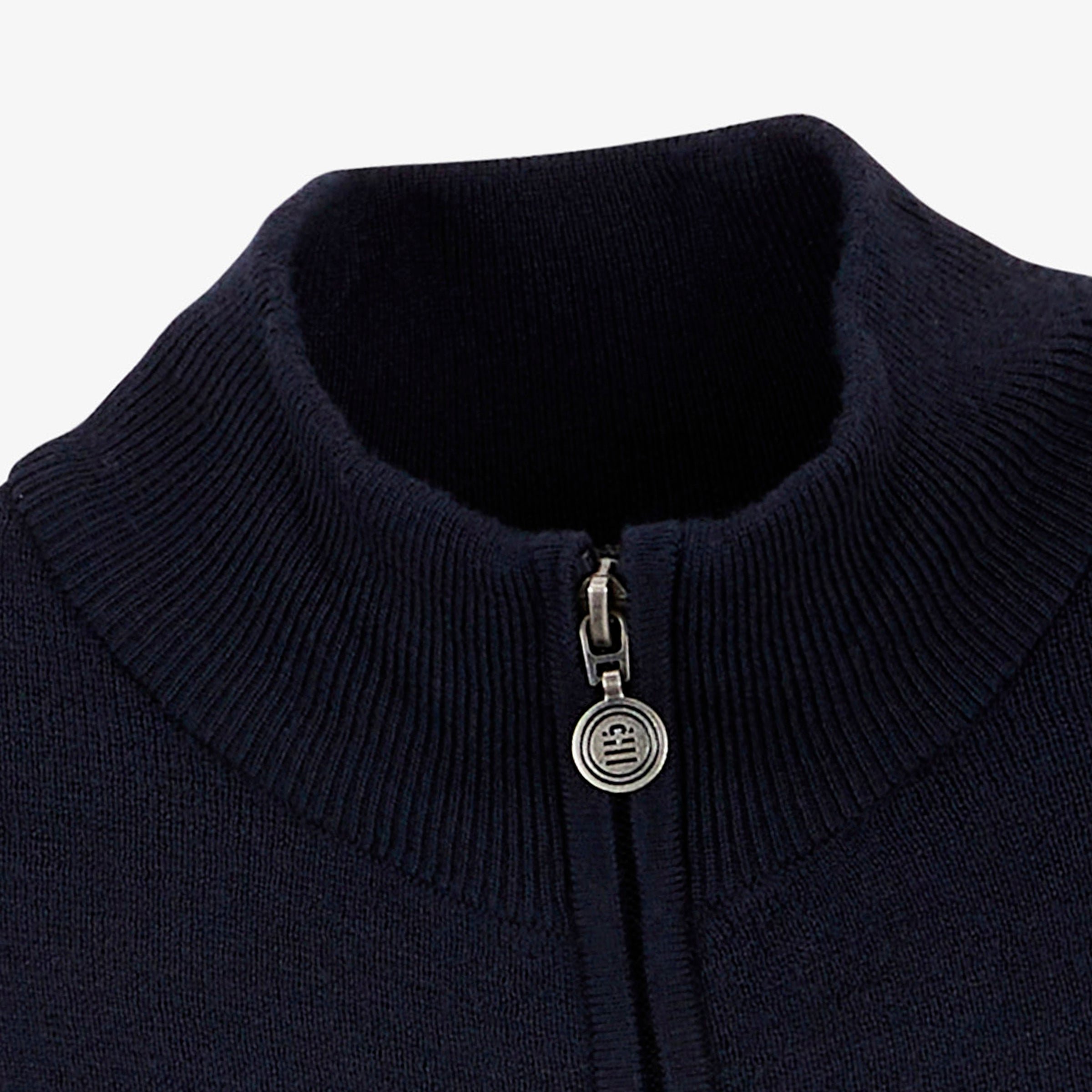 Malone navy blue wool knit zip-up cardigan SERGE BLANCO Blue