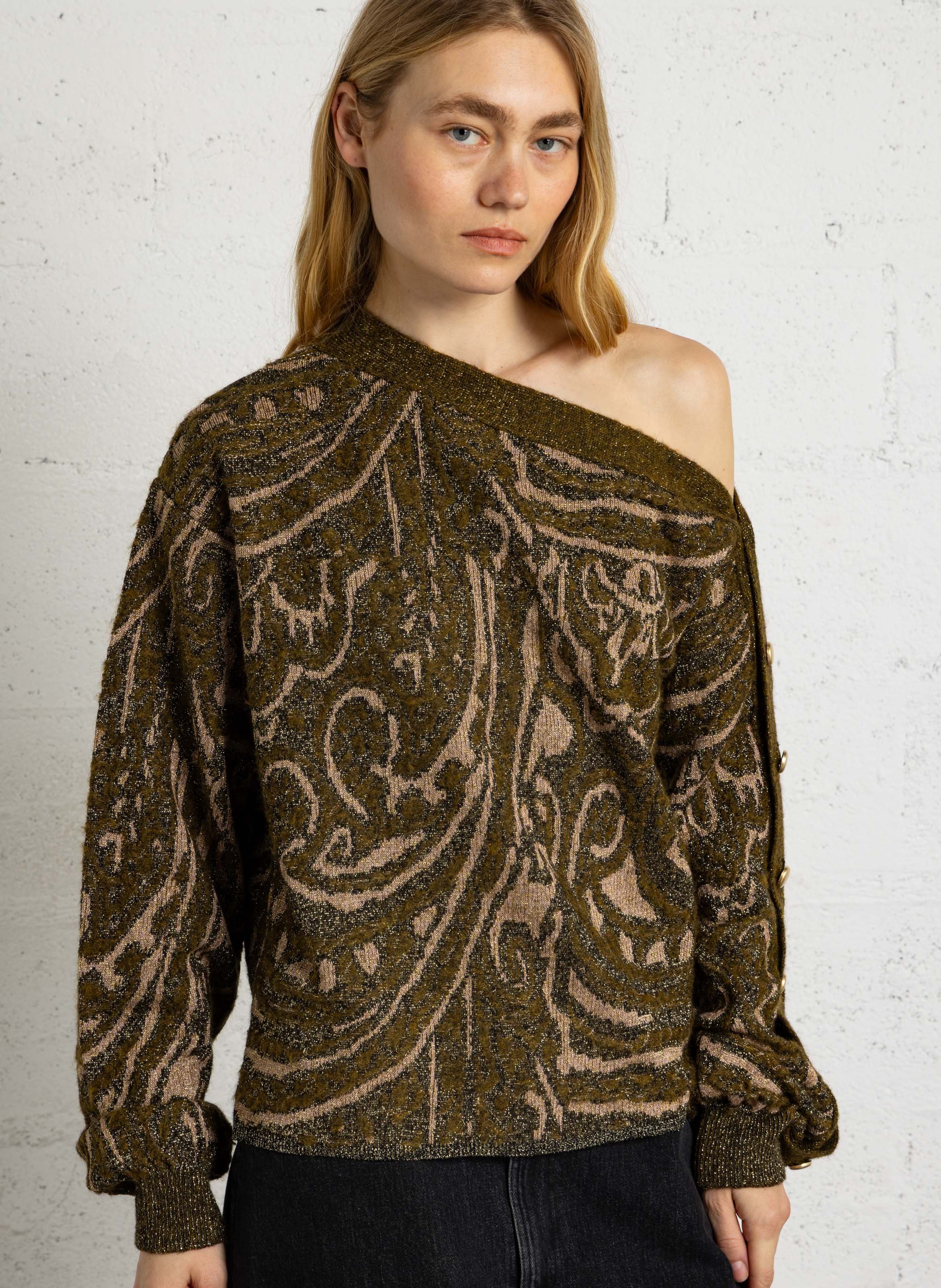 Glitzernder Grafikpullover MES DEMOISELLES Khaki