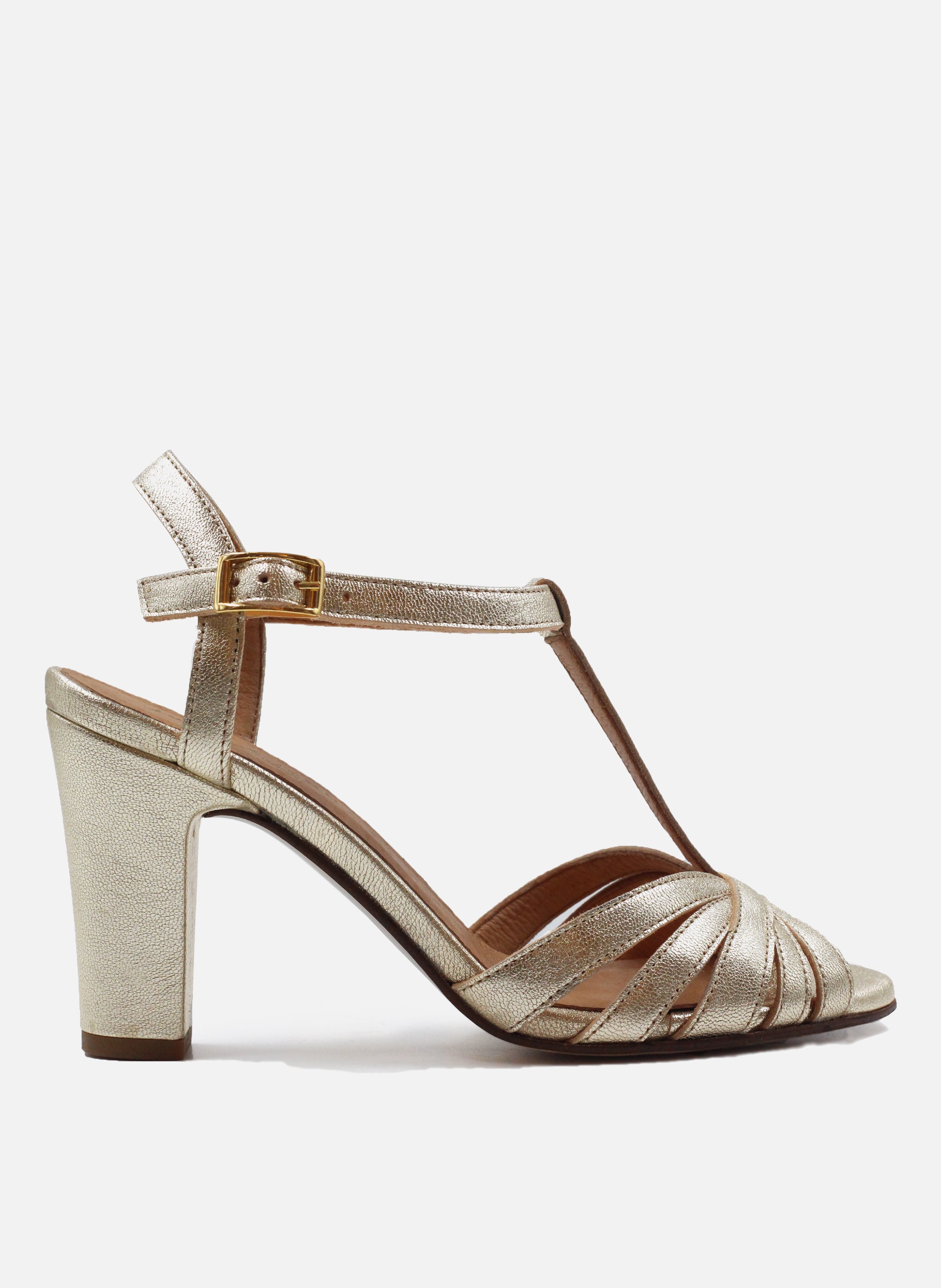Metallic leather strap sandals with heels JULES & JENN