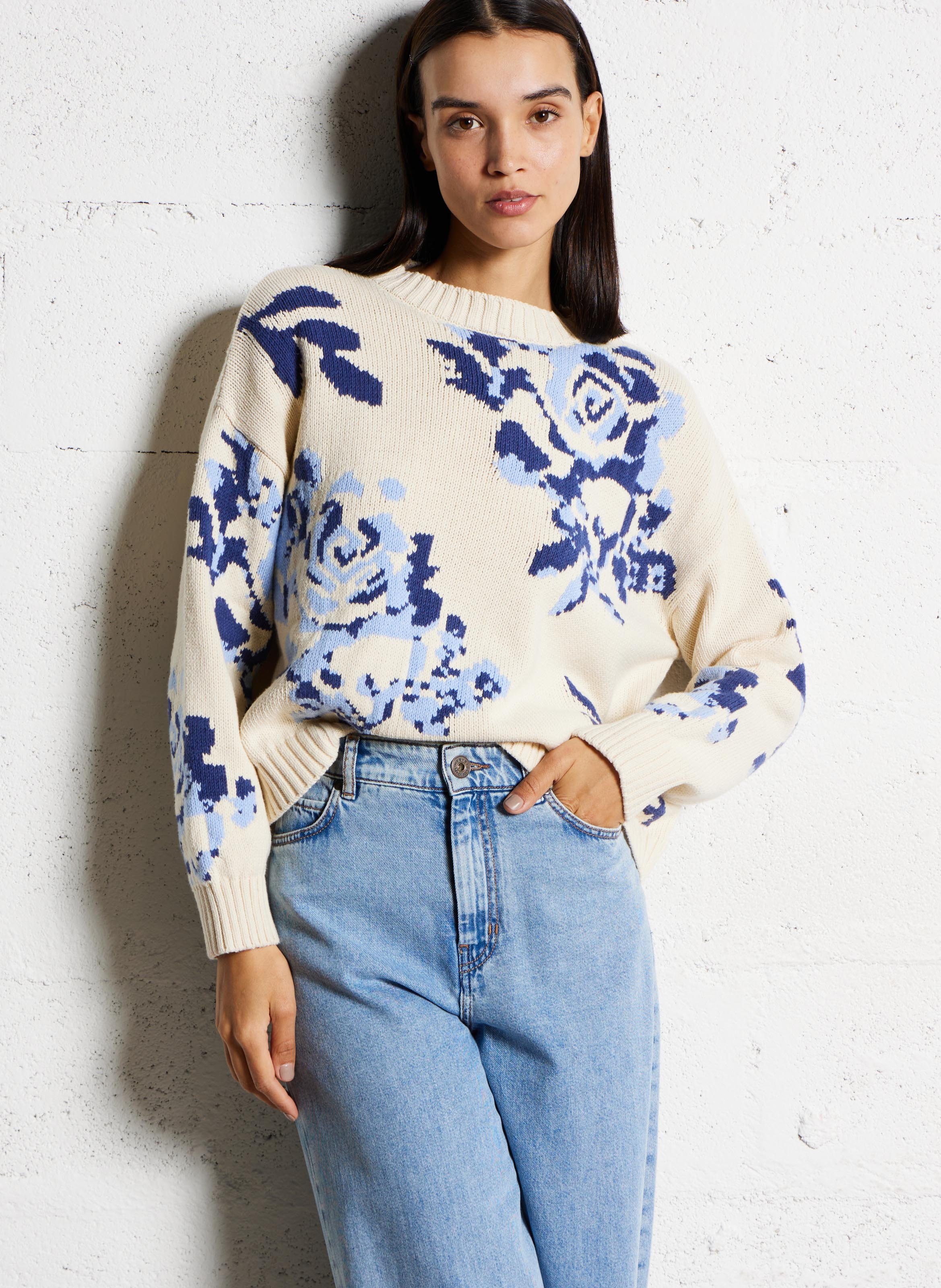 Pull droit imprimé en maille MAX MARA WEEK END Bleu