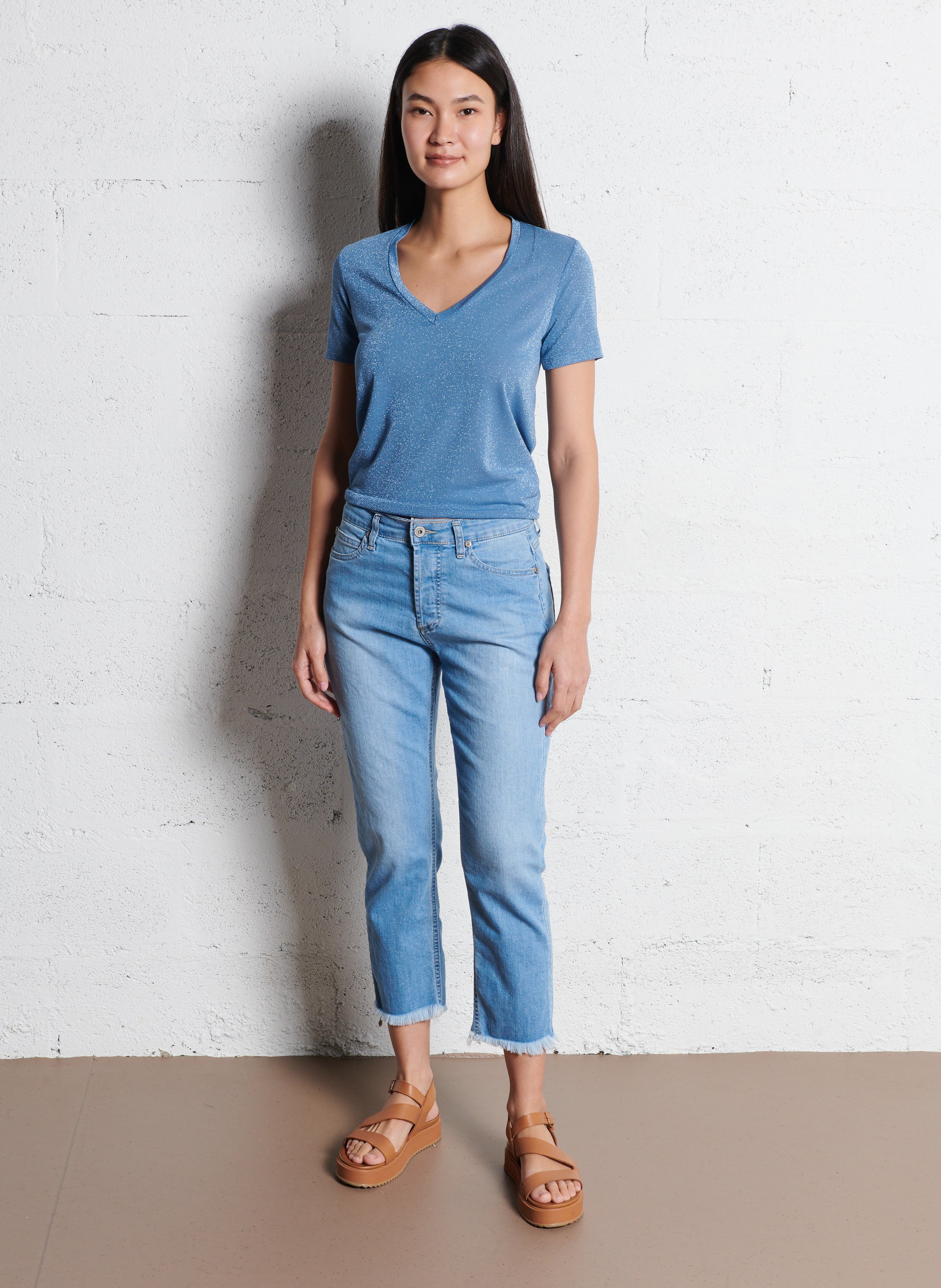 High-rise straight cotton-blend jeans PLEASE Blue
