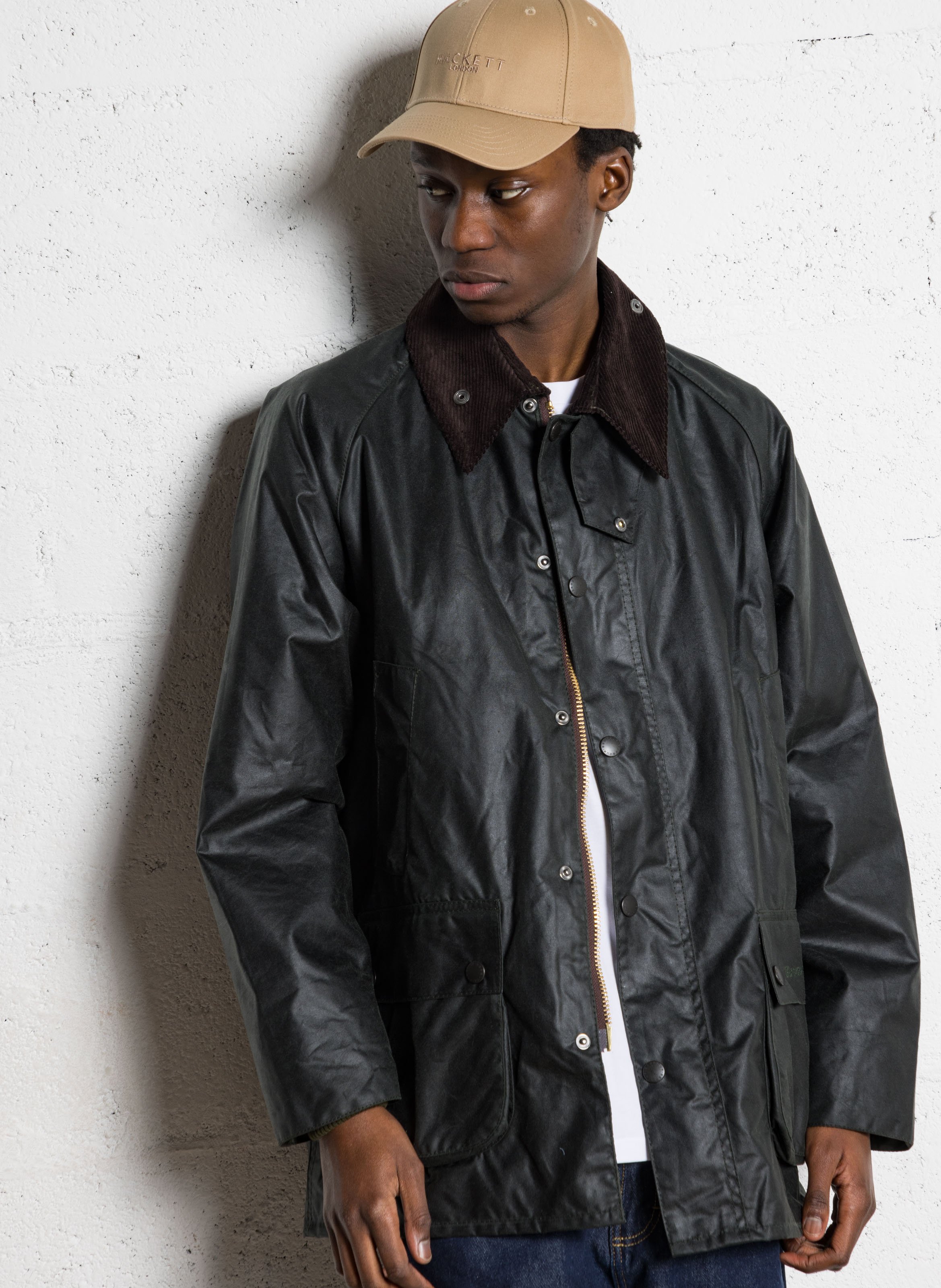 Rechte jas van gewaxt katoen met zakken BARBOUR Groen