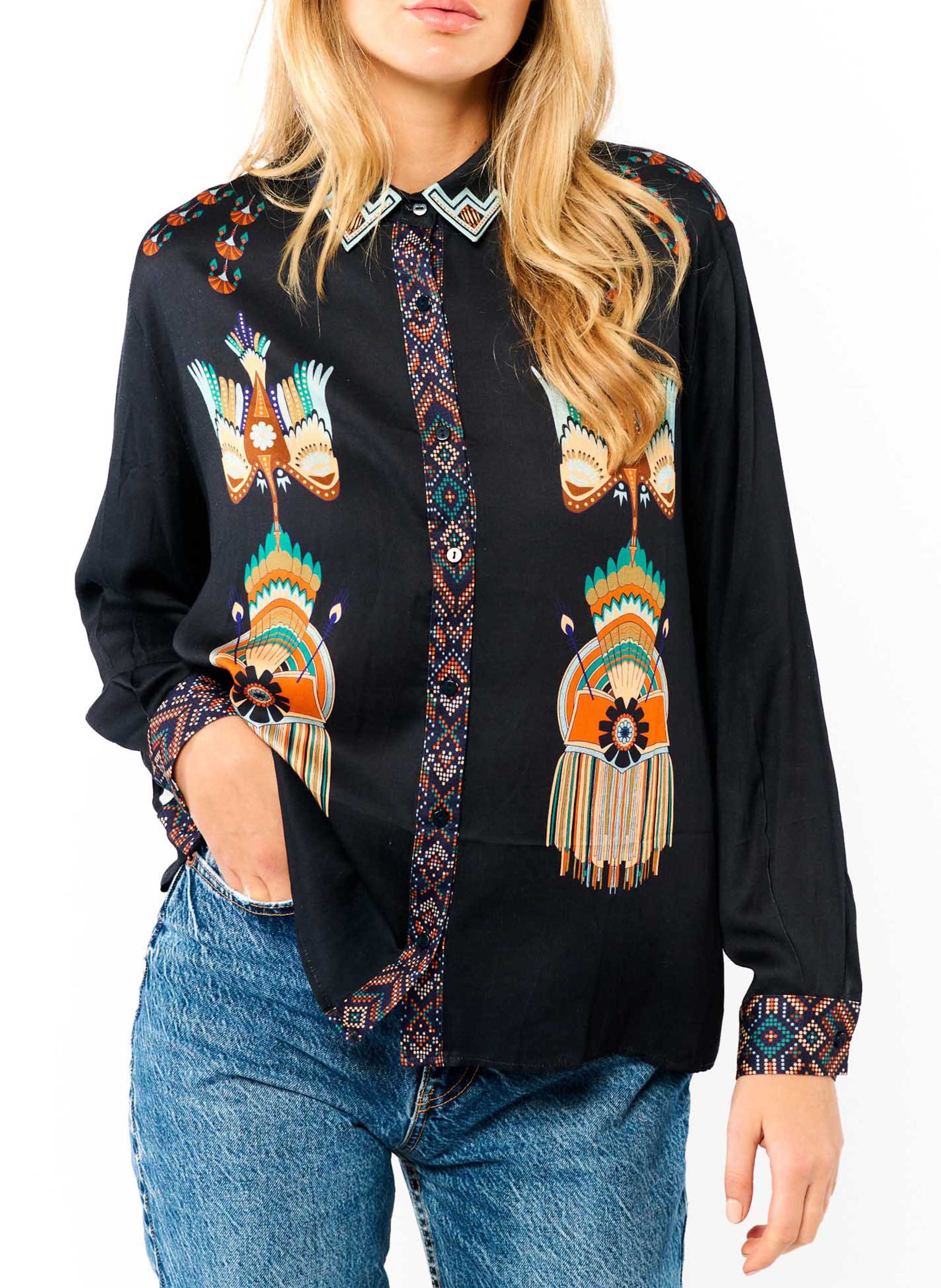 Straight printed shirt with classic collar WILD Blue