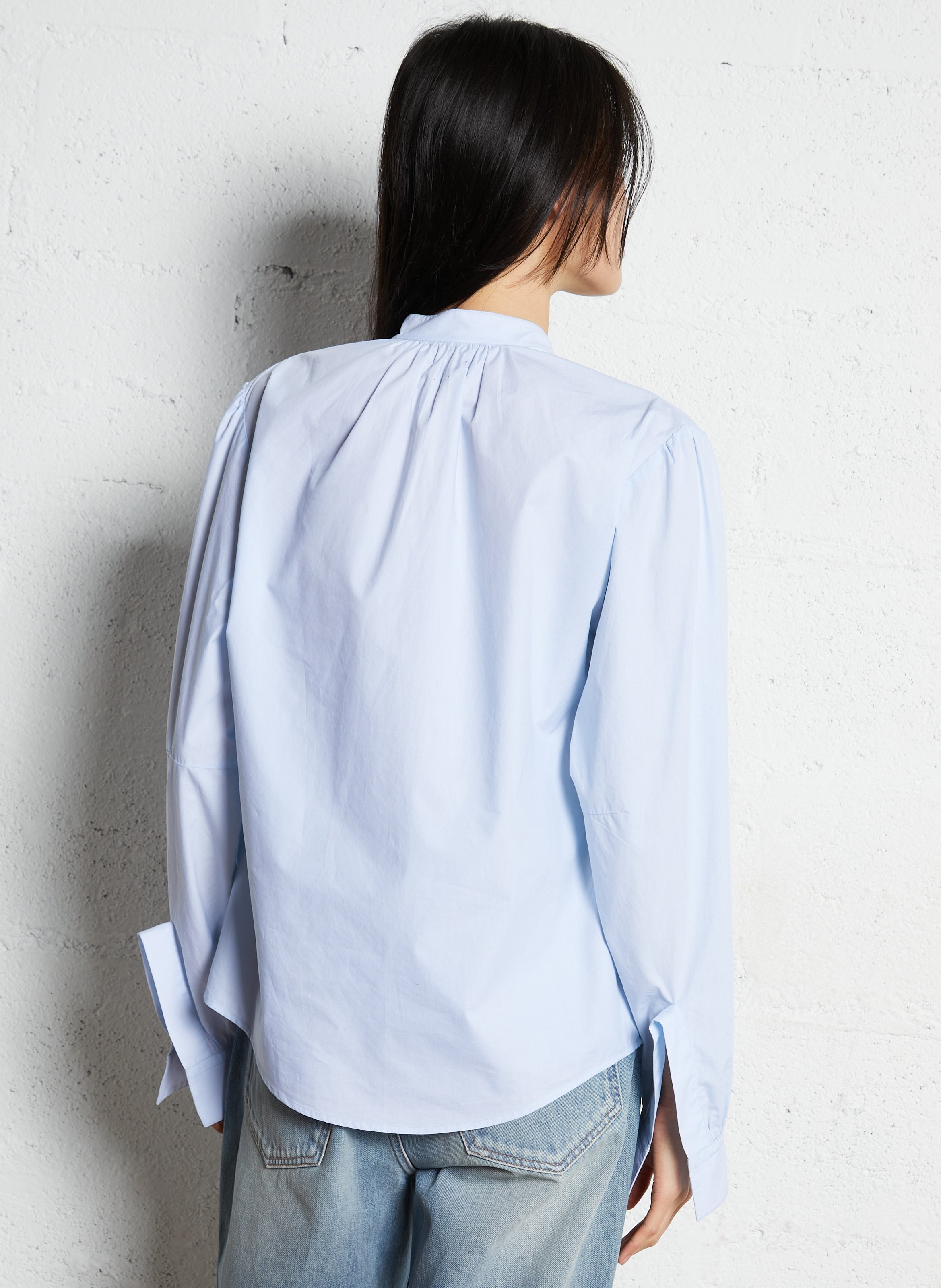 Weite Baumwollbluse Blau