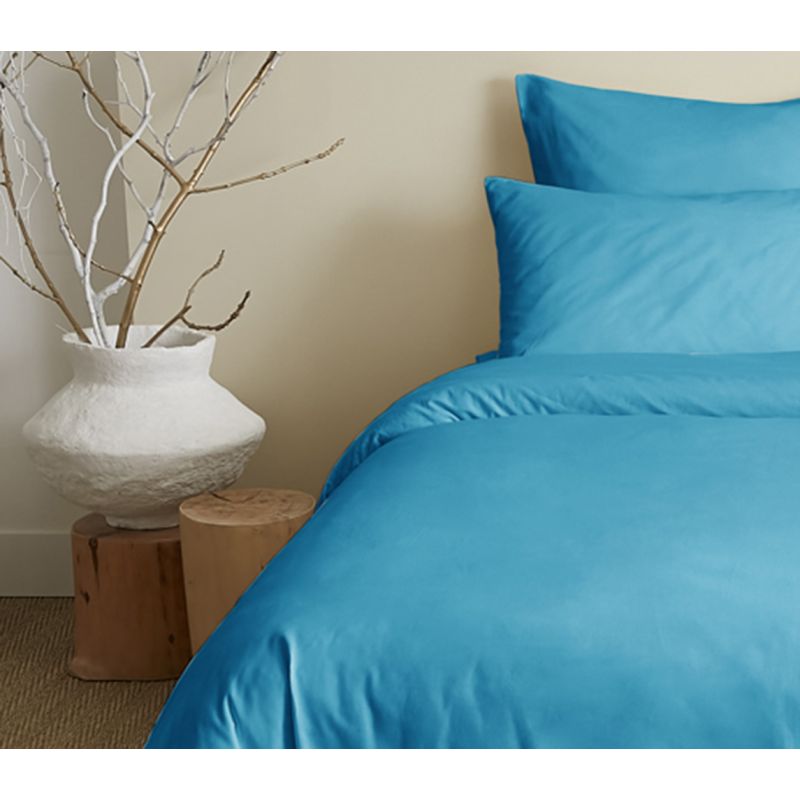 Complete set 6 pieces solid turquoise duvet cover for bed 160 x 200 cm COTON PUR Blue