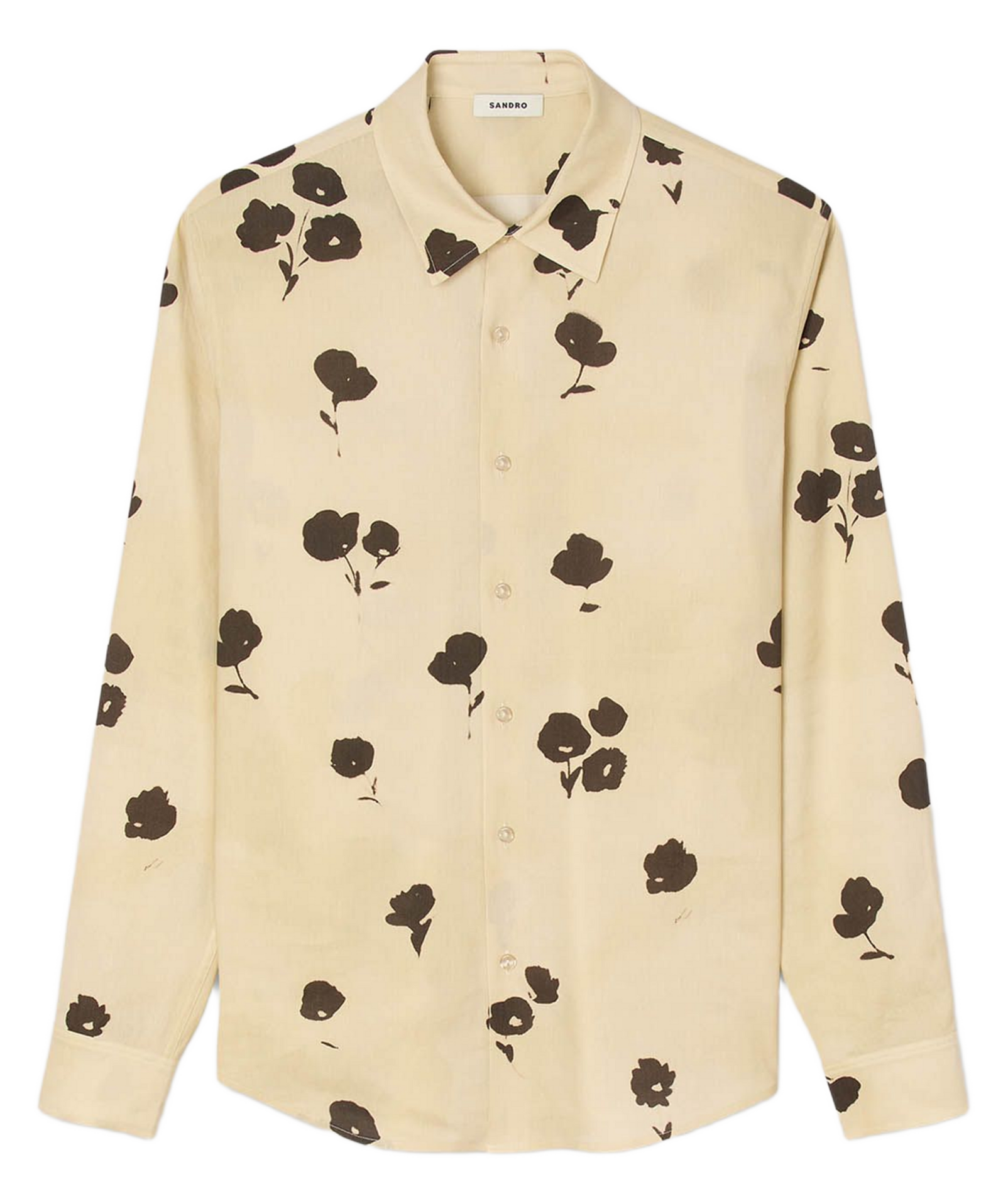 Chemise droite col classique en lin mélangé SANDRO Blanc