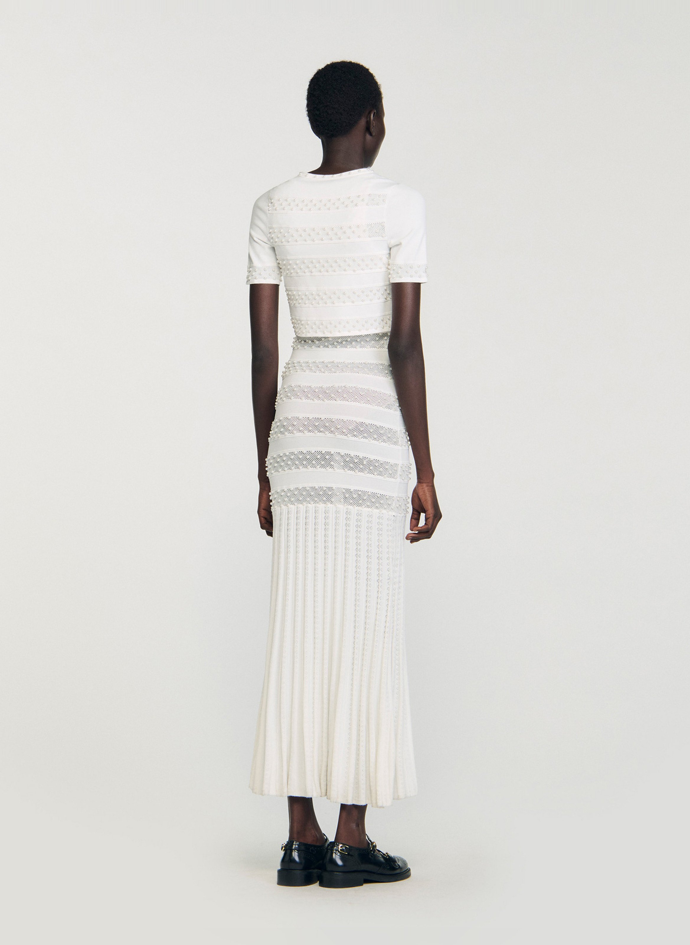 Cardigan court perlé col rond SANDRO Blanc