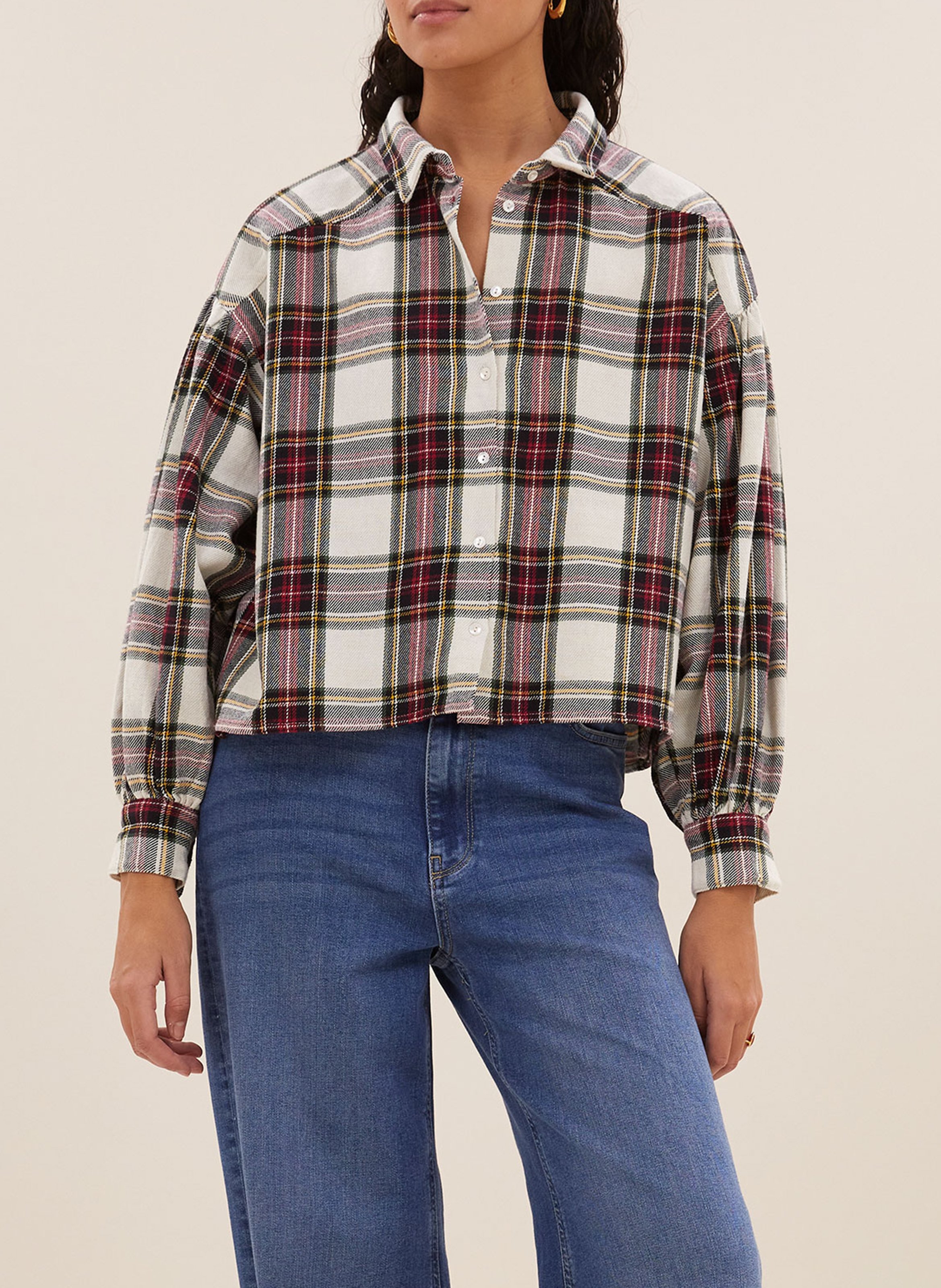 Oversized short checkered shirt BY BAR Beige