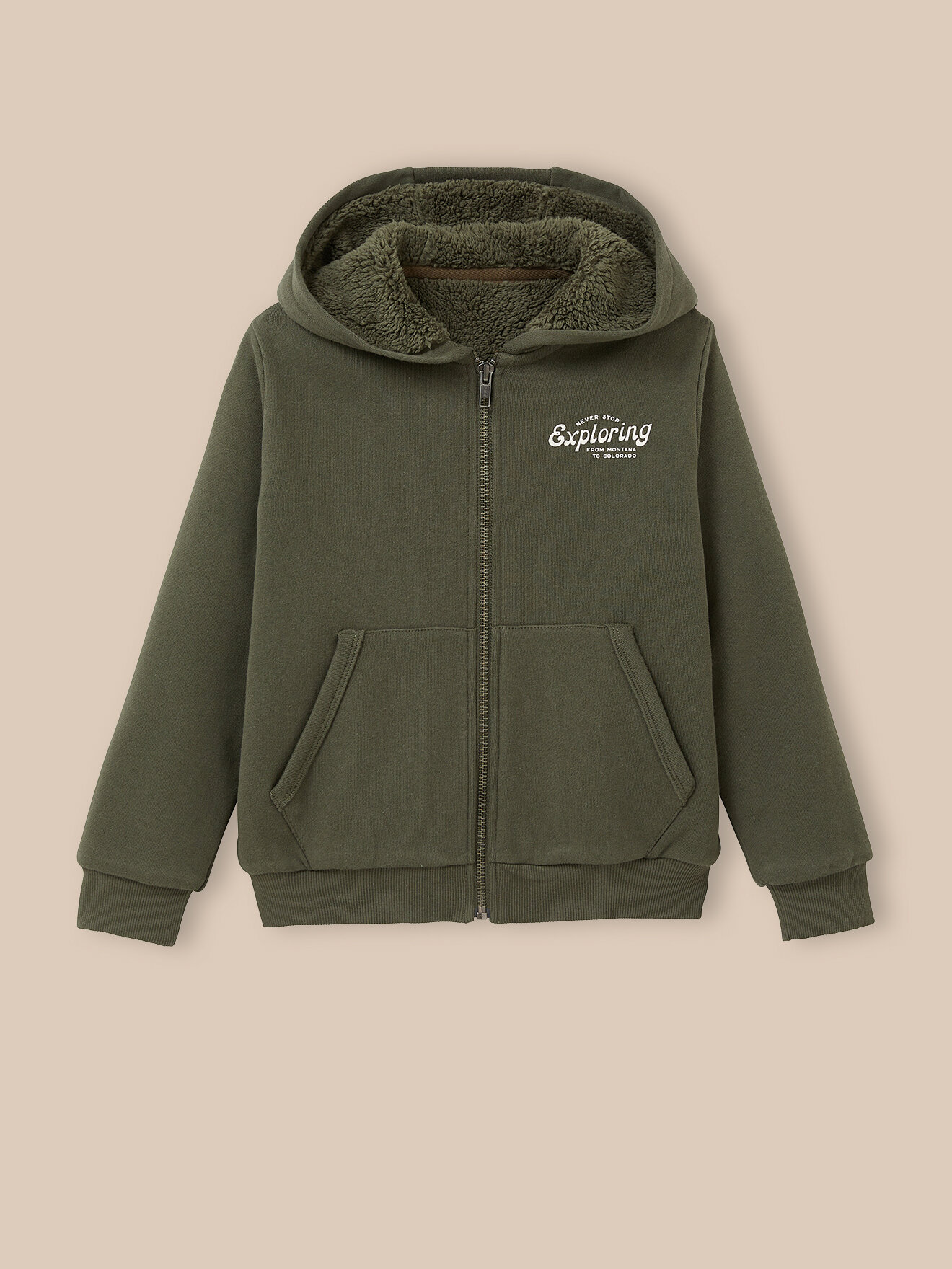 Zip-up cardigan lined with sherpa CYRILLUS Green