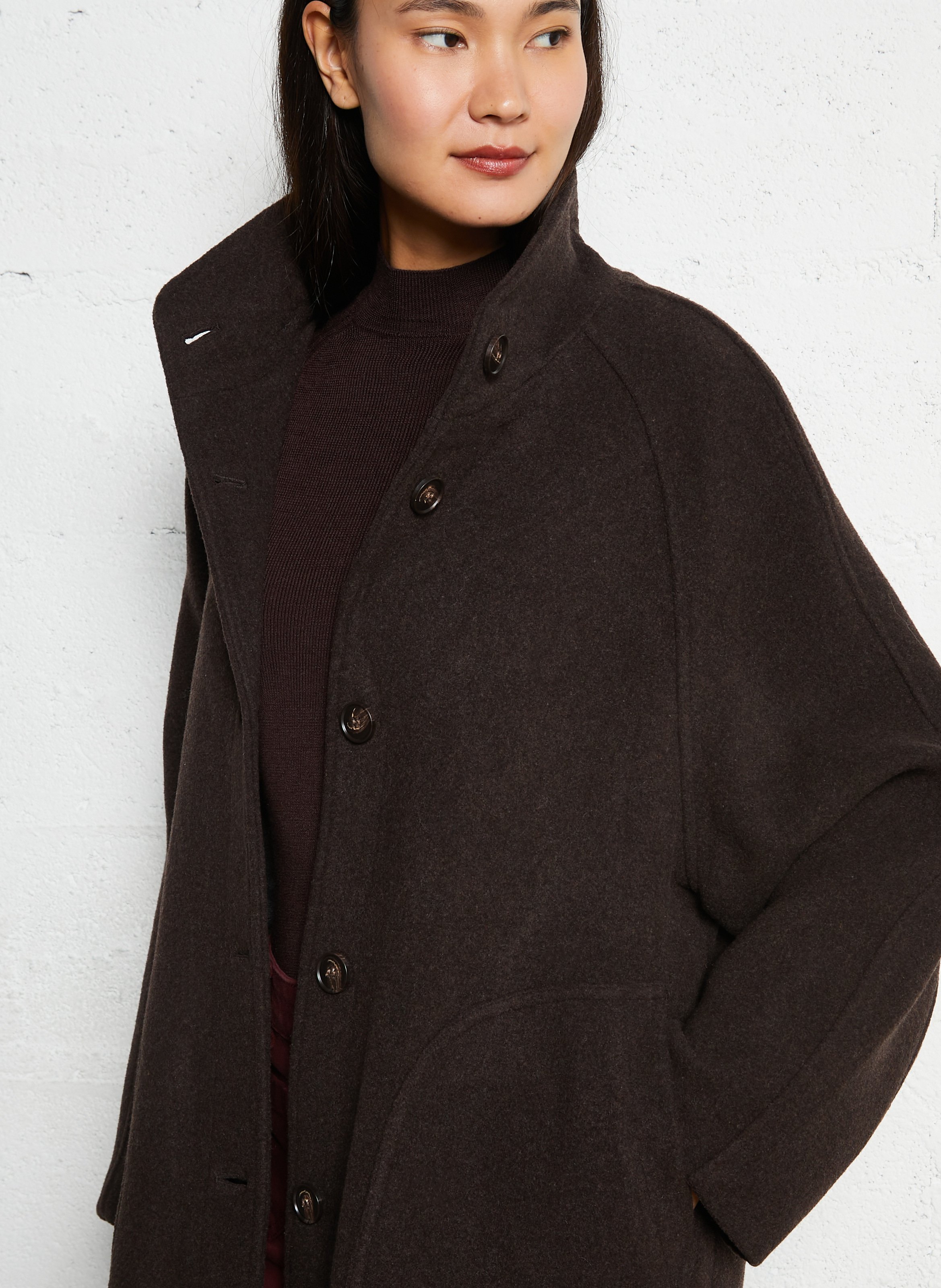 Long knit coat with tailored collar SEE U SOON Brown