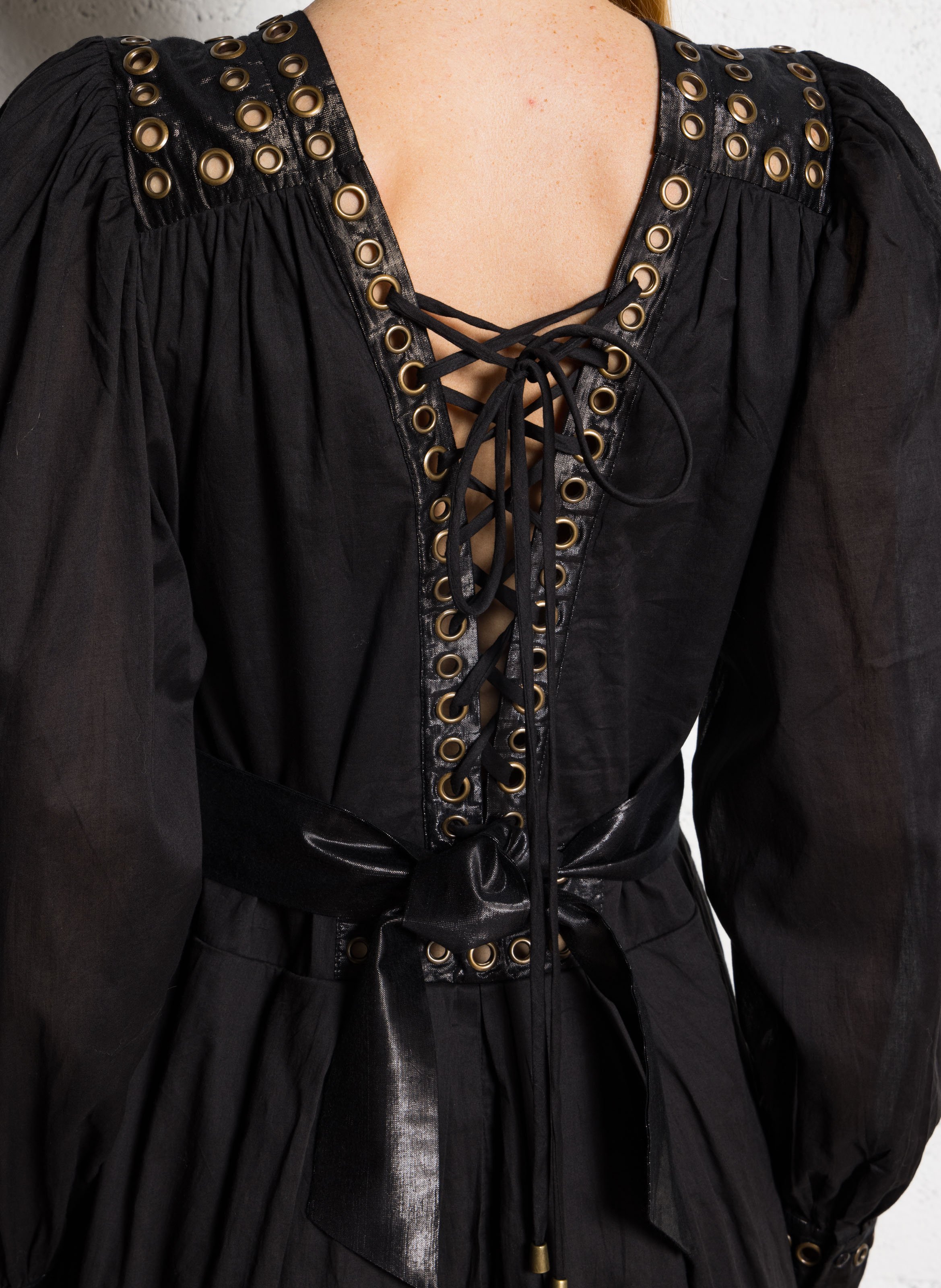 Robe longue col V en coton MES DEMOISELLES Noir