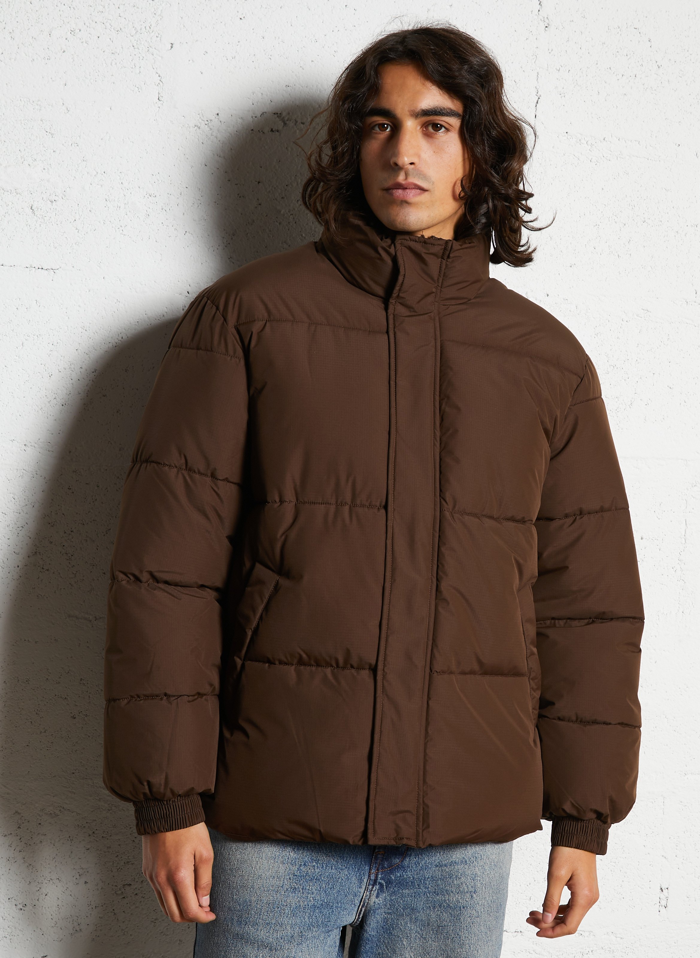 Doudoune col montant matelassée unie SOLID Marron