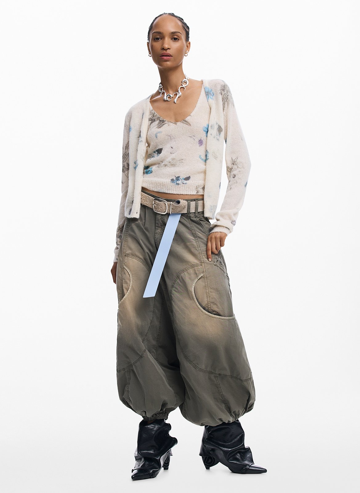 Pantalon large en coton DESIGUAL Vert