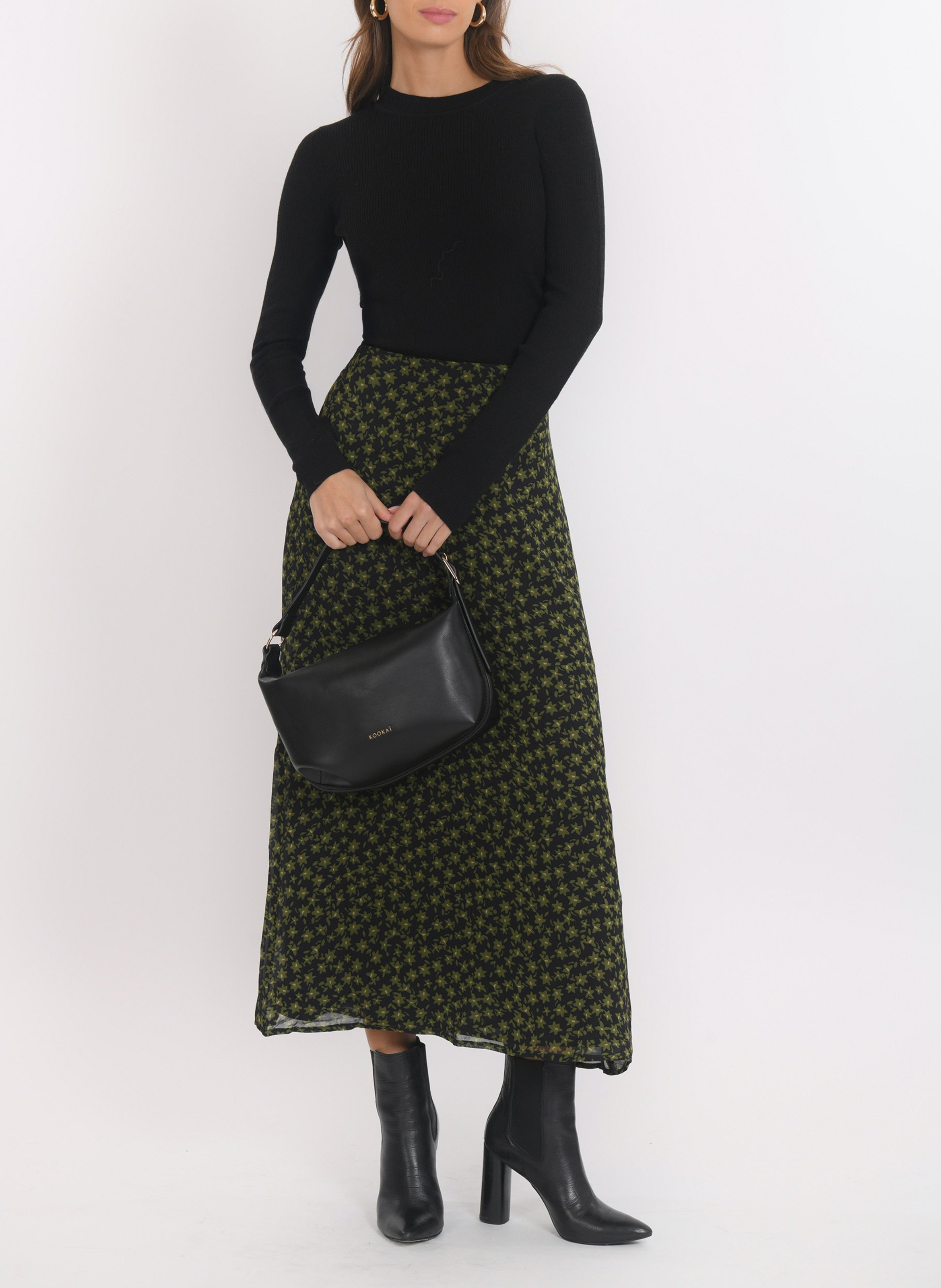 Flared long skirt with patterns KOOKAI Black