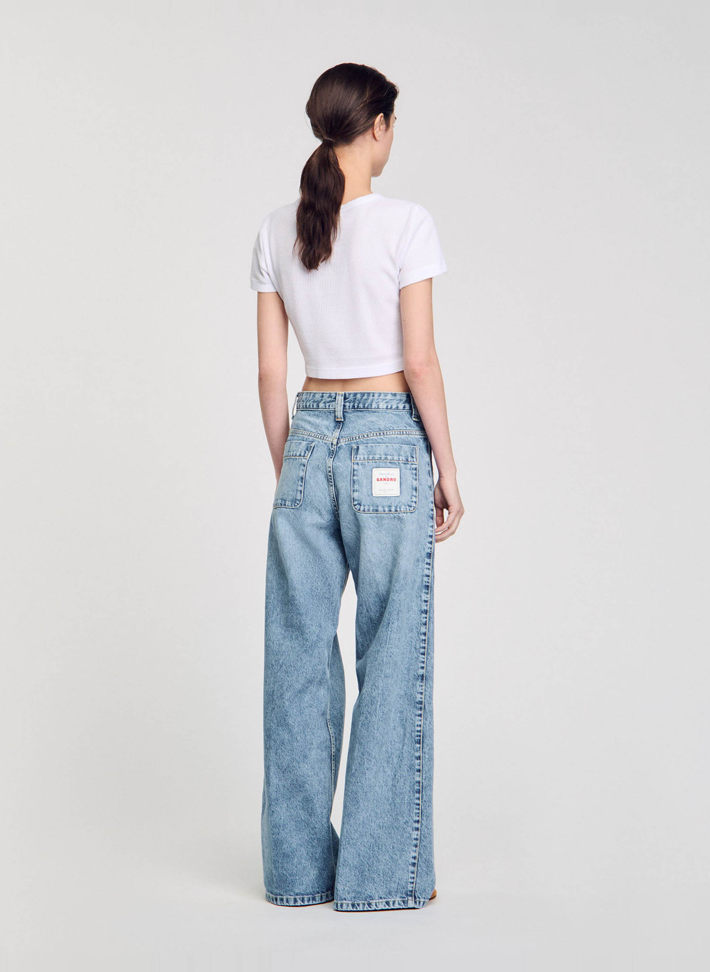 Jean droit délavé en coton SANDRO Bleu