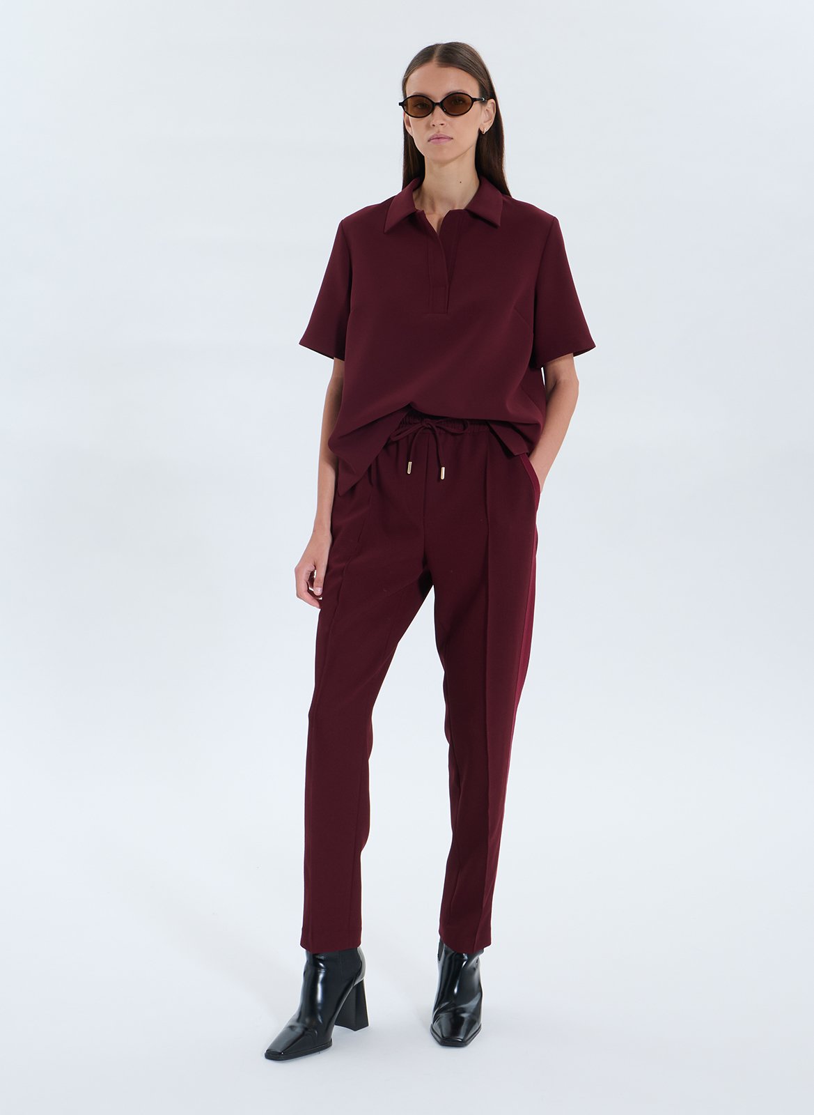 Short-sleeve solid color polo top ZAPA Red