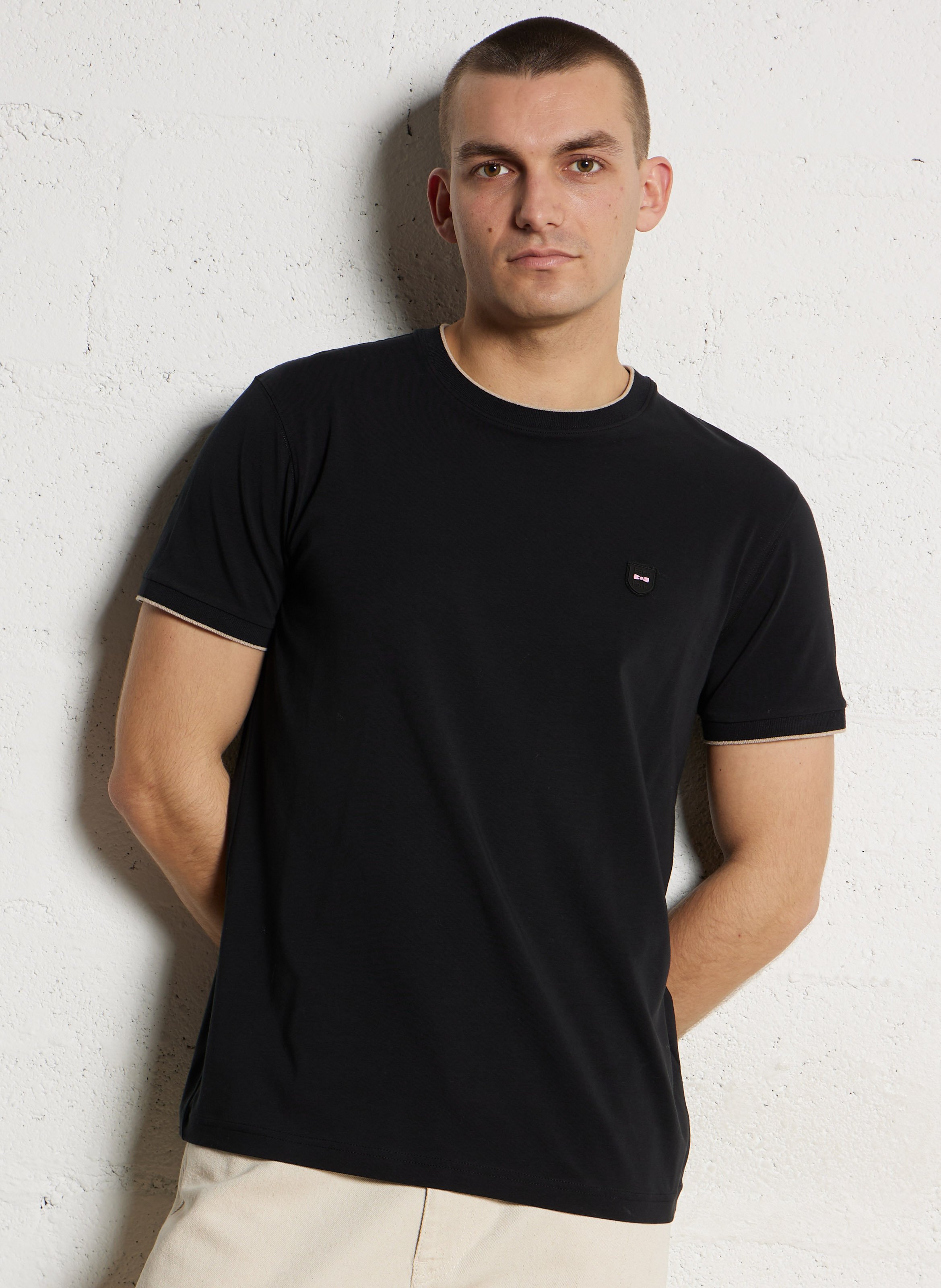 Tee-shirt col rond en coton mélangé EDEN PARK Noir