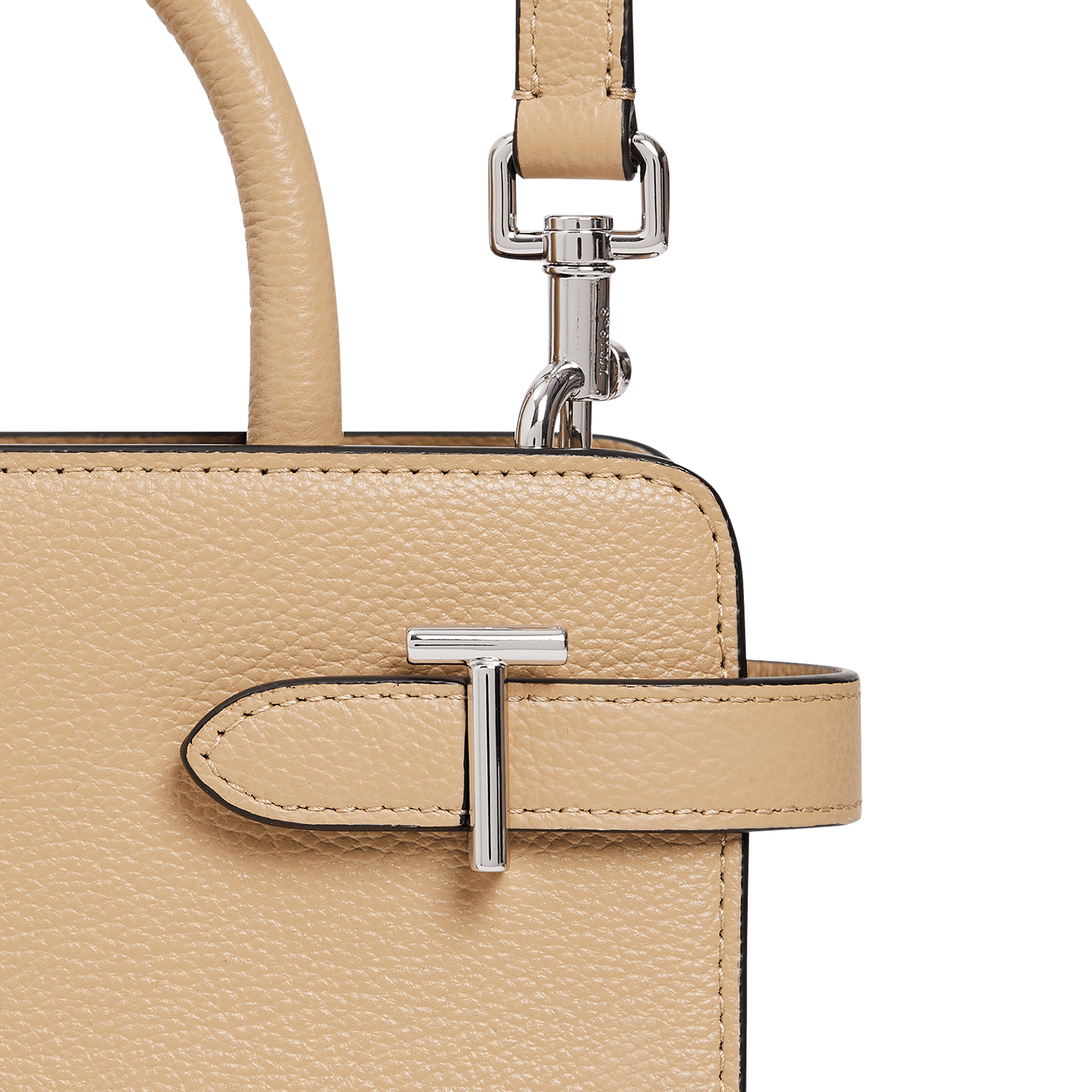 Bowlingtasche aus genarbtem Leder mit Reißverschluss Beige