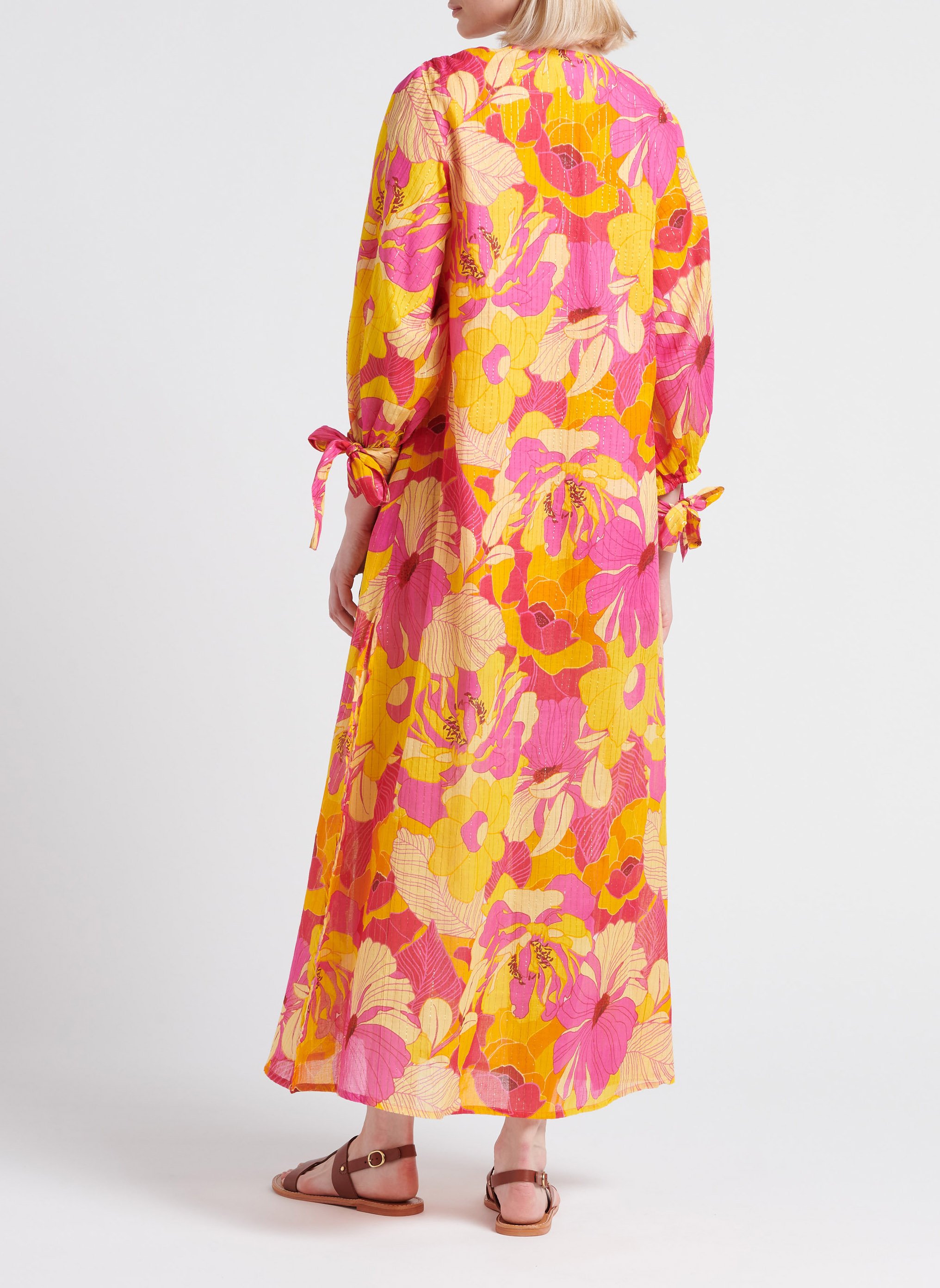 Lange, wijd uitlopende jurk met V-hals SUNDRESS Veelkleurig