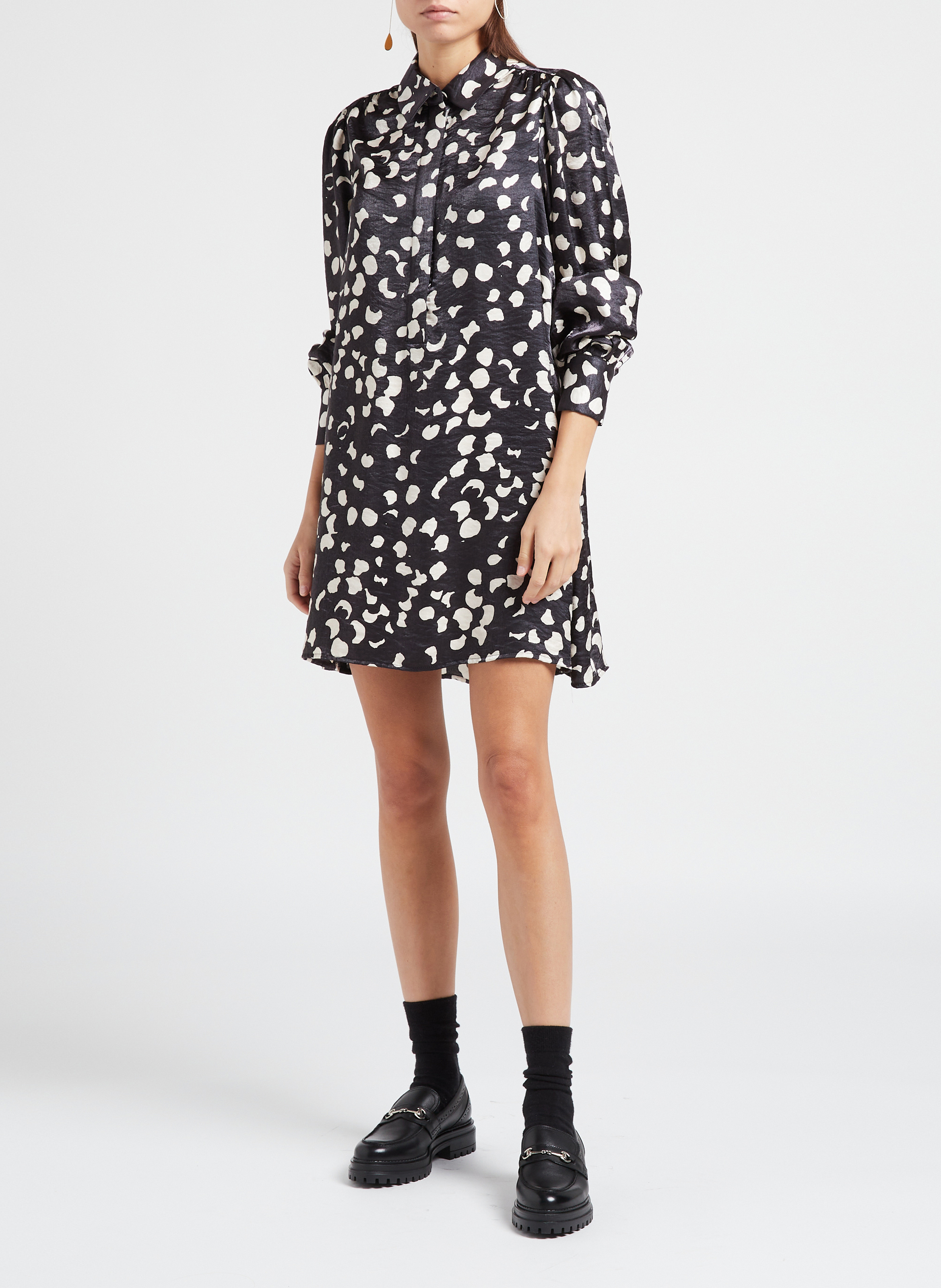 Robe courte col classique imprimée  OBJECT Noir
