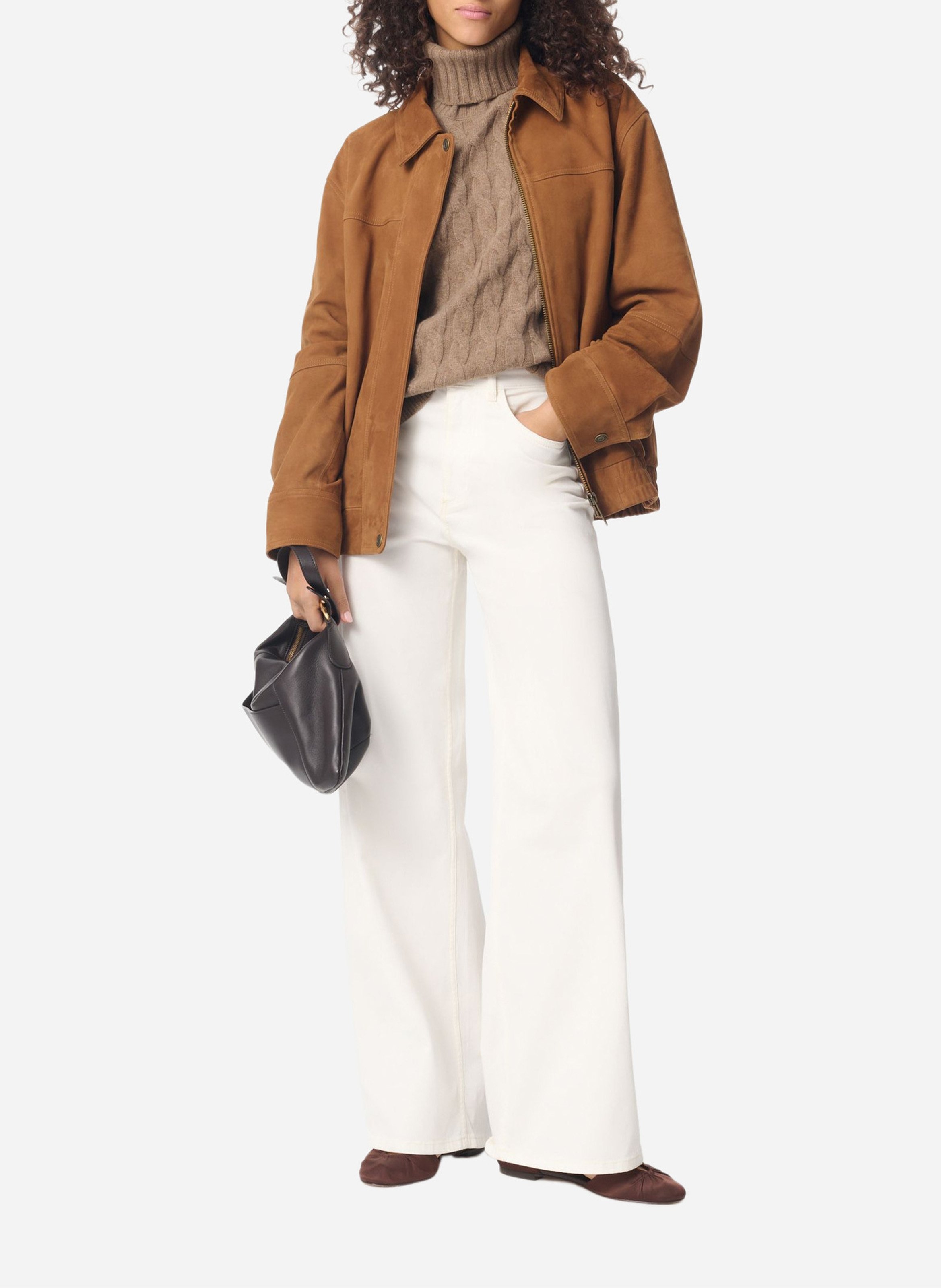 Veste col classique en cuir VANESSA BRUNO Marron