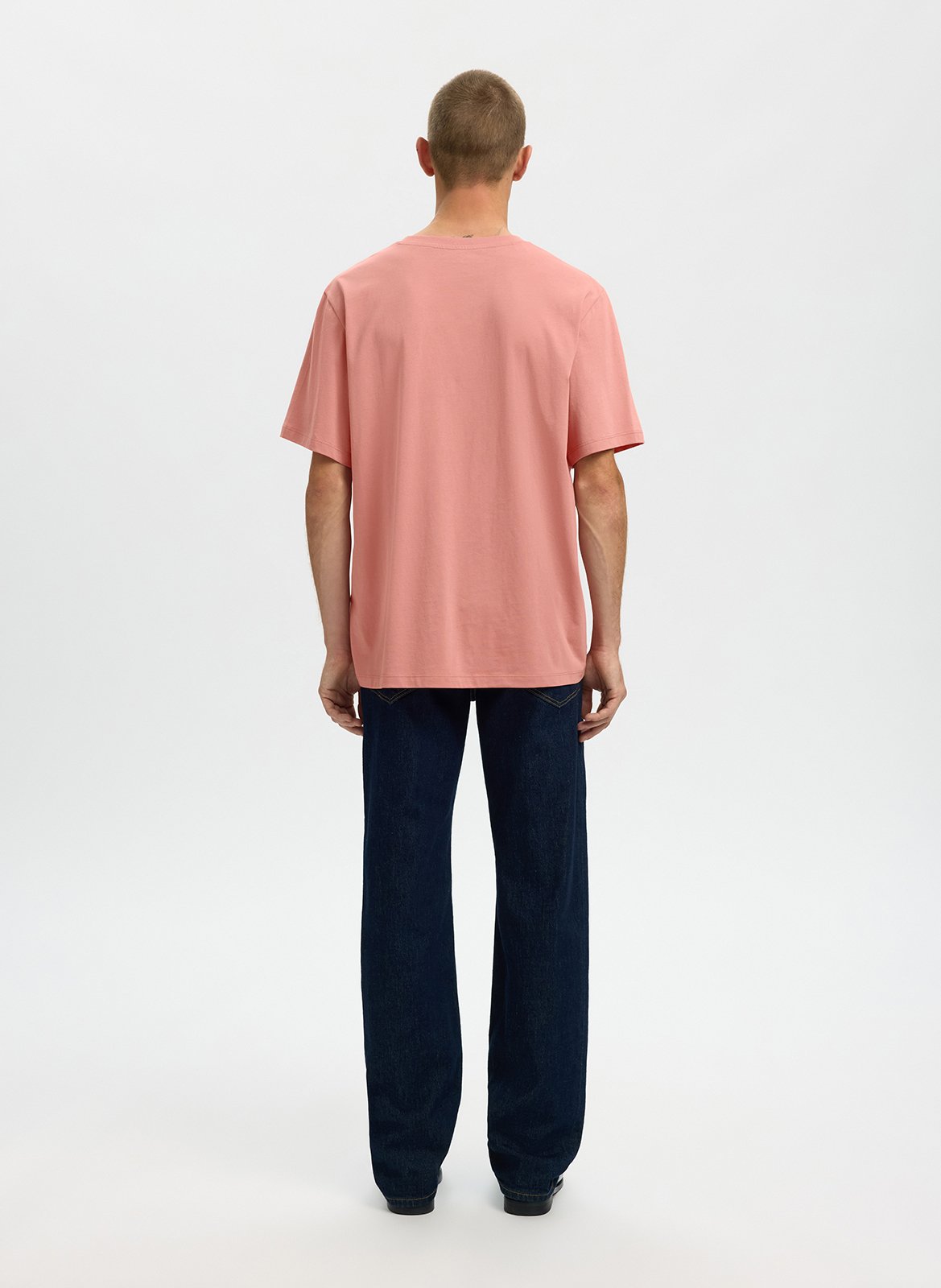 Gerade geschnittenes Rundhals-T-Shirt aus Baumwolle SELECTED Rosa