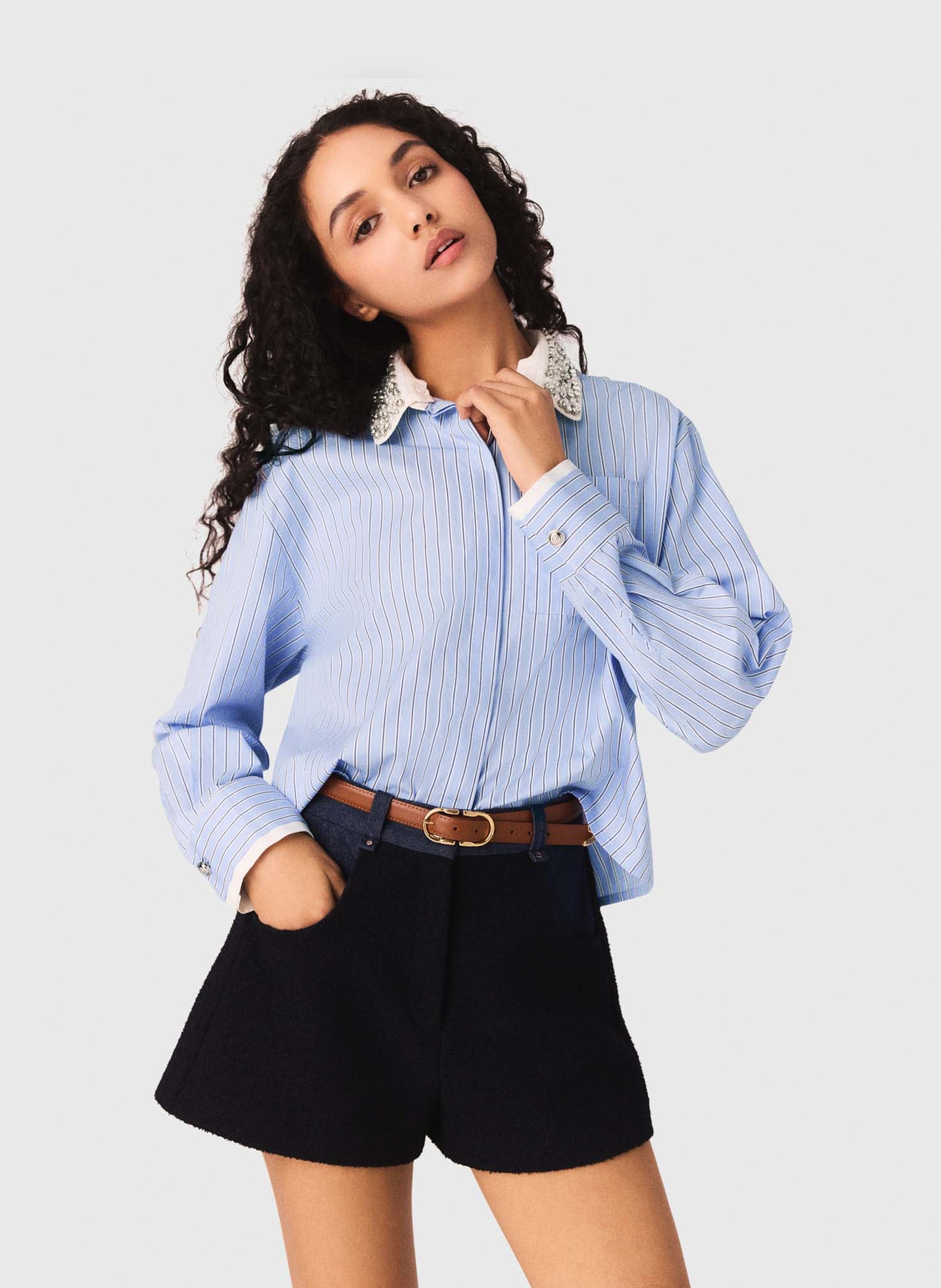 Chemise droite col classique en coton MAJE Bleu