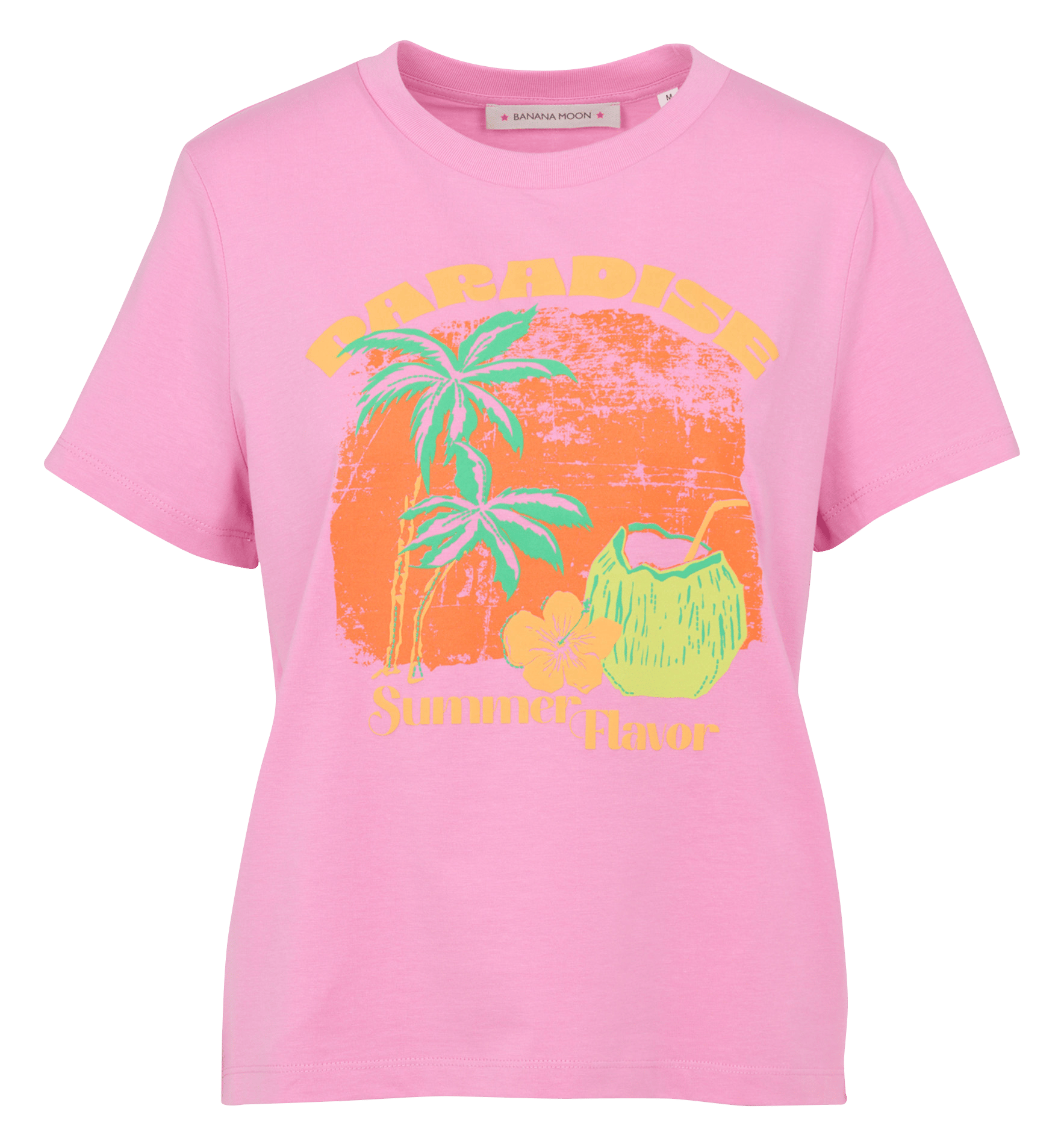 Tee-shirt droit col rond sérigraphié en coton BANANA MOON Rose