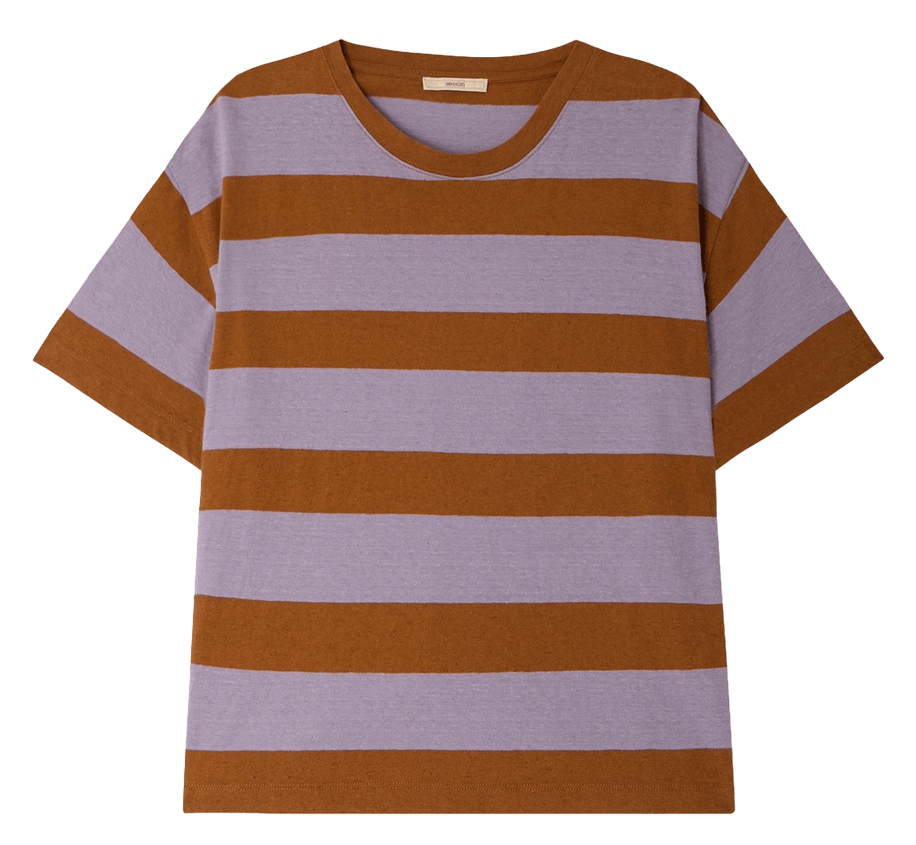 Tee-shirt ample col rond en coton mélangé rayé SESSUN Violet
