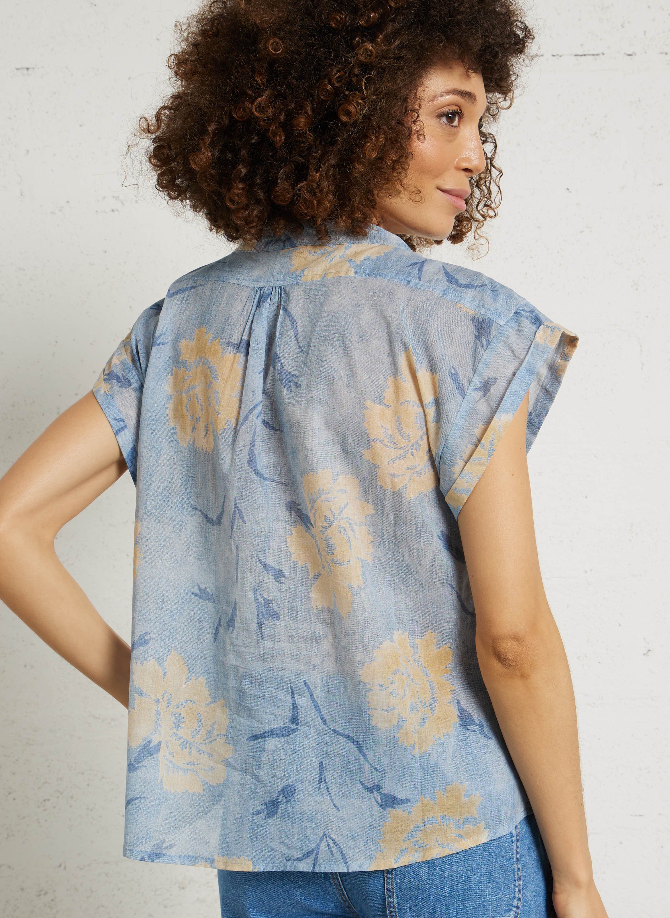 Ruimvallende blouse van katoenmix met maokraag HOD PARIS Blauw