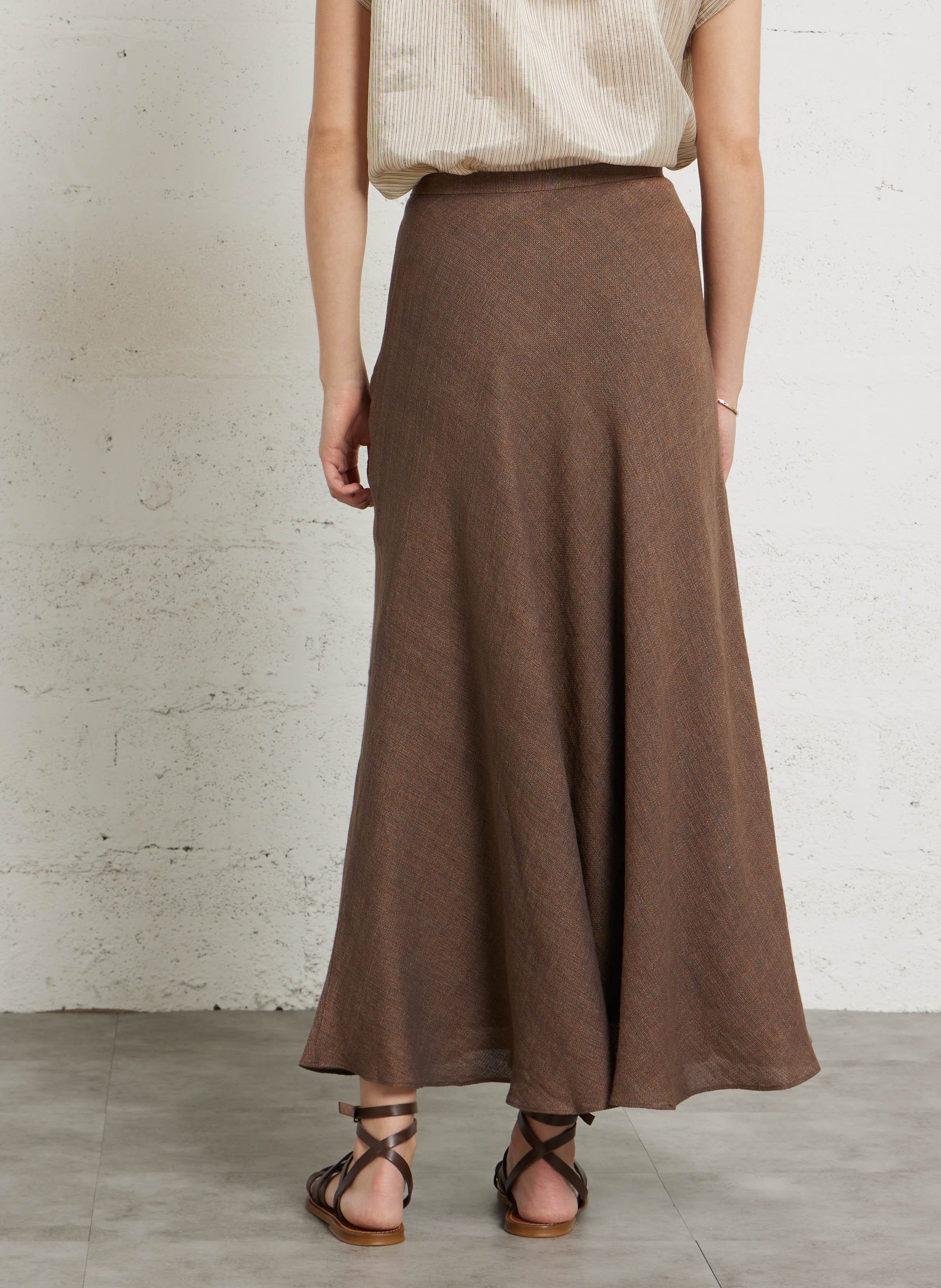 Langer Rock aus Leinen-Mix POMANDERE Braun