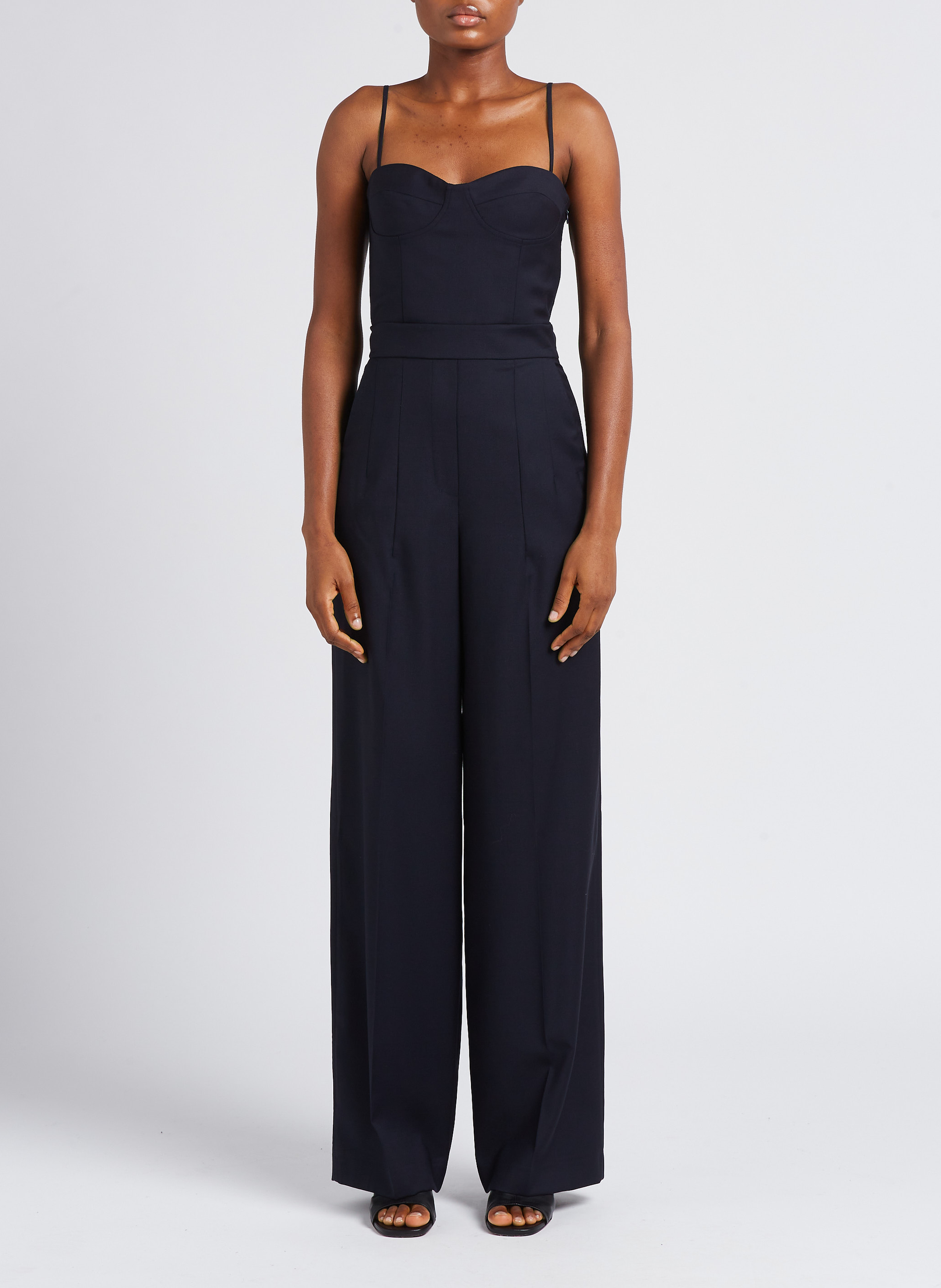 Rechte, strapless jumpsuit | scheerwolblend MARGAUX LONNBERG Blauw