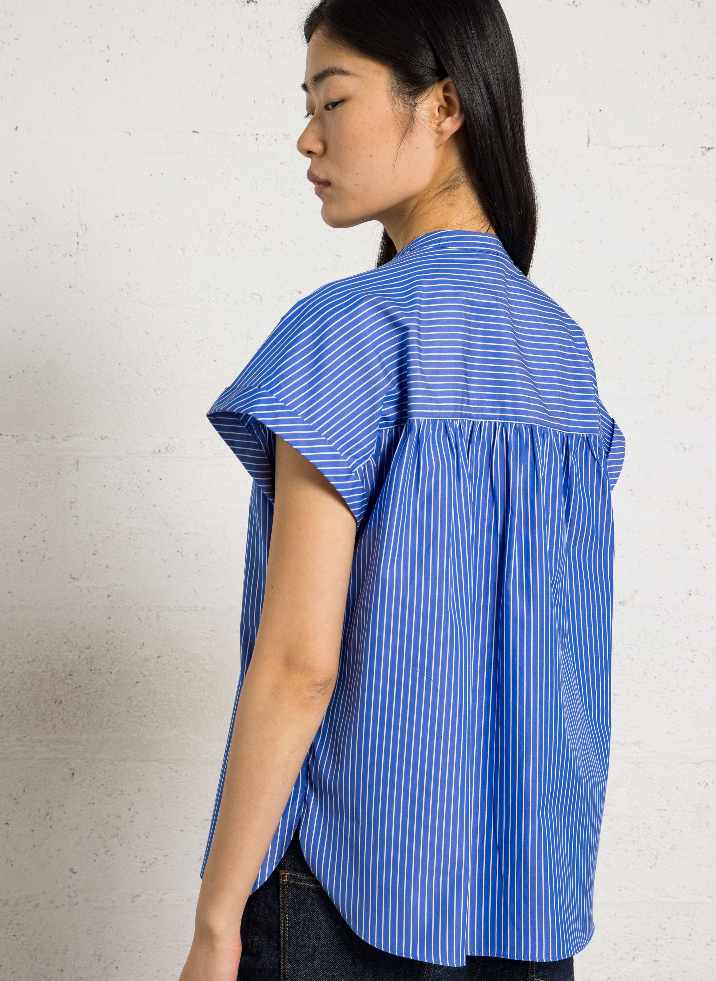 Top col rond boutonné à rayures SUD EXPRESS Bleu